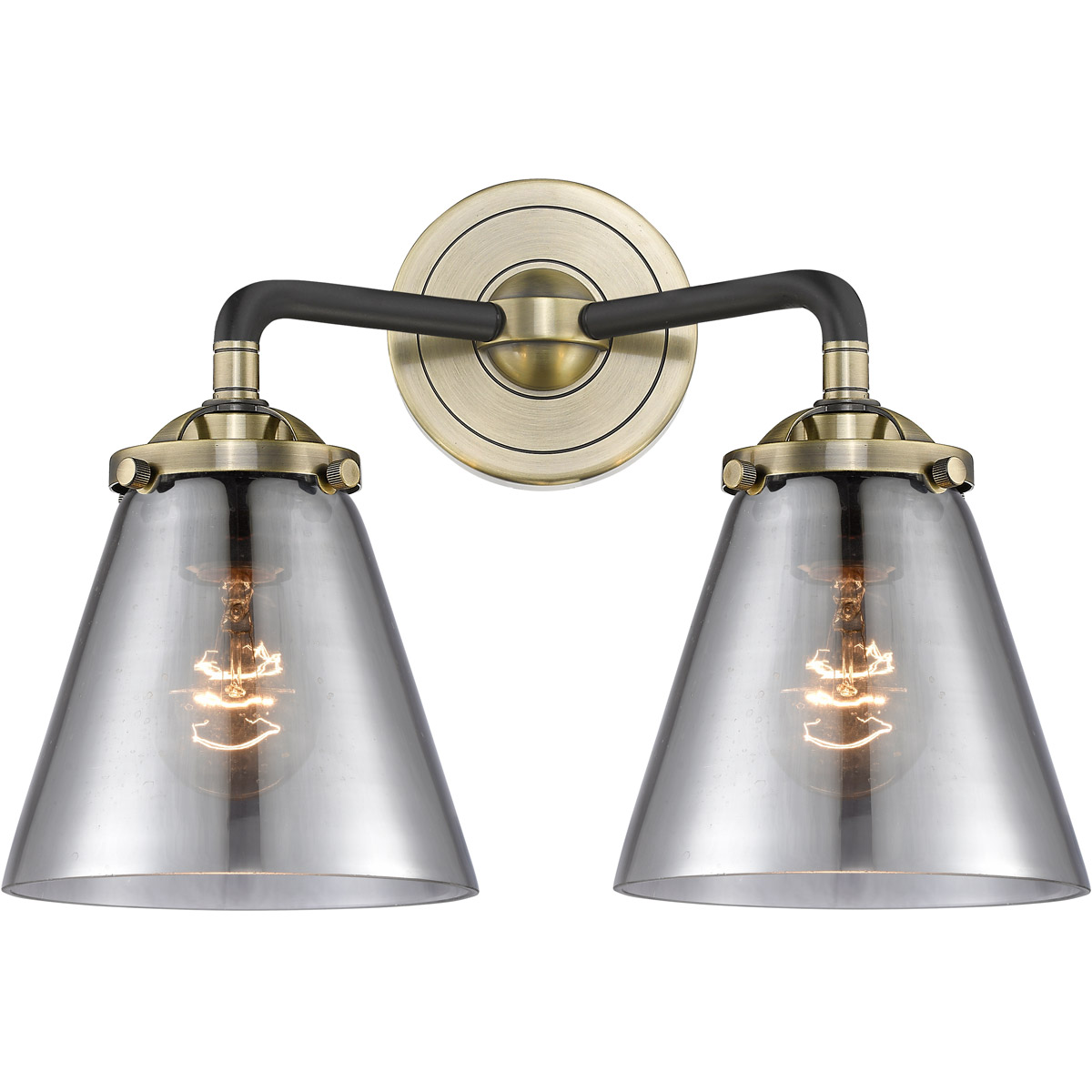 Nouveau Small Cone LED 14 inch Black Antique Brass Bath Vanity Light Wall Light in Plated Smoke Glass, Nouveau