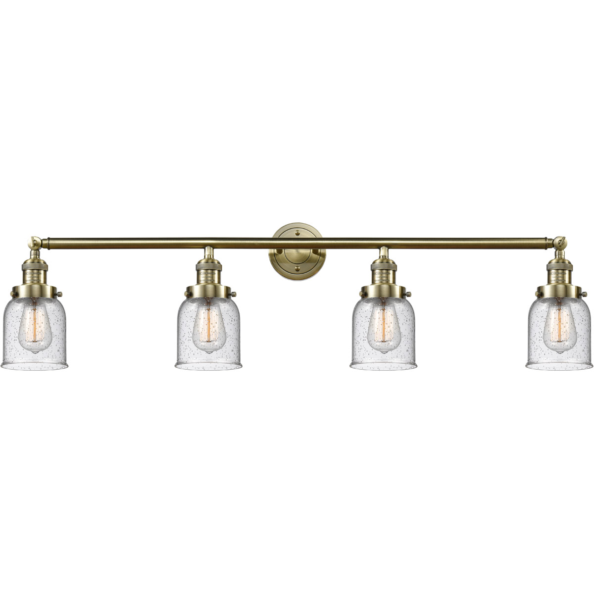 Franklin Restoration Small Bell LED 42 inch Antique Brass Bath Vanity Light Wall Light in Seedy Glass, Franklin Restoration