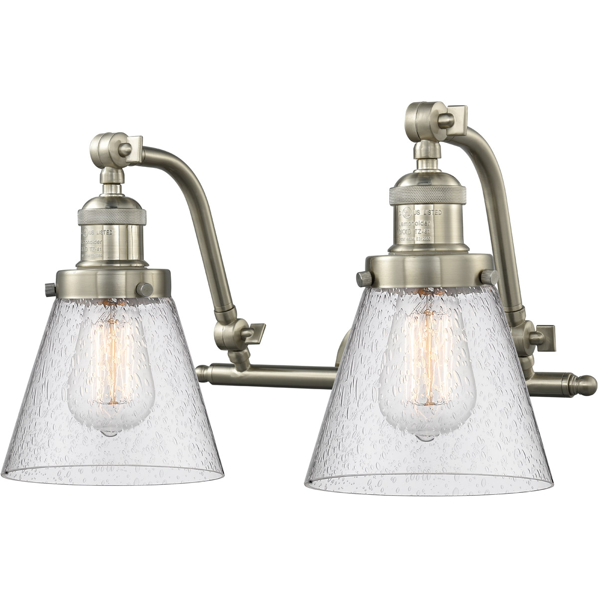Franklin Restoration Small Cone LED 18 inch Brushed Satin Nickel Bath Vanity Light Wall Light in Seedy Glass, Franklin Restoration