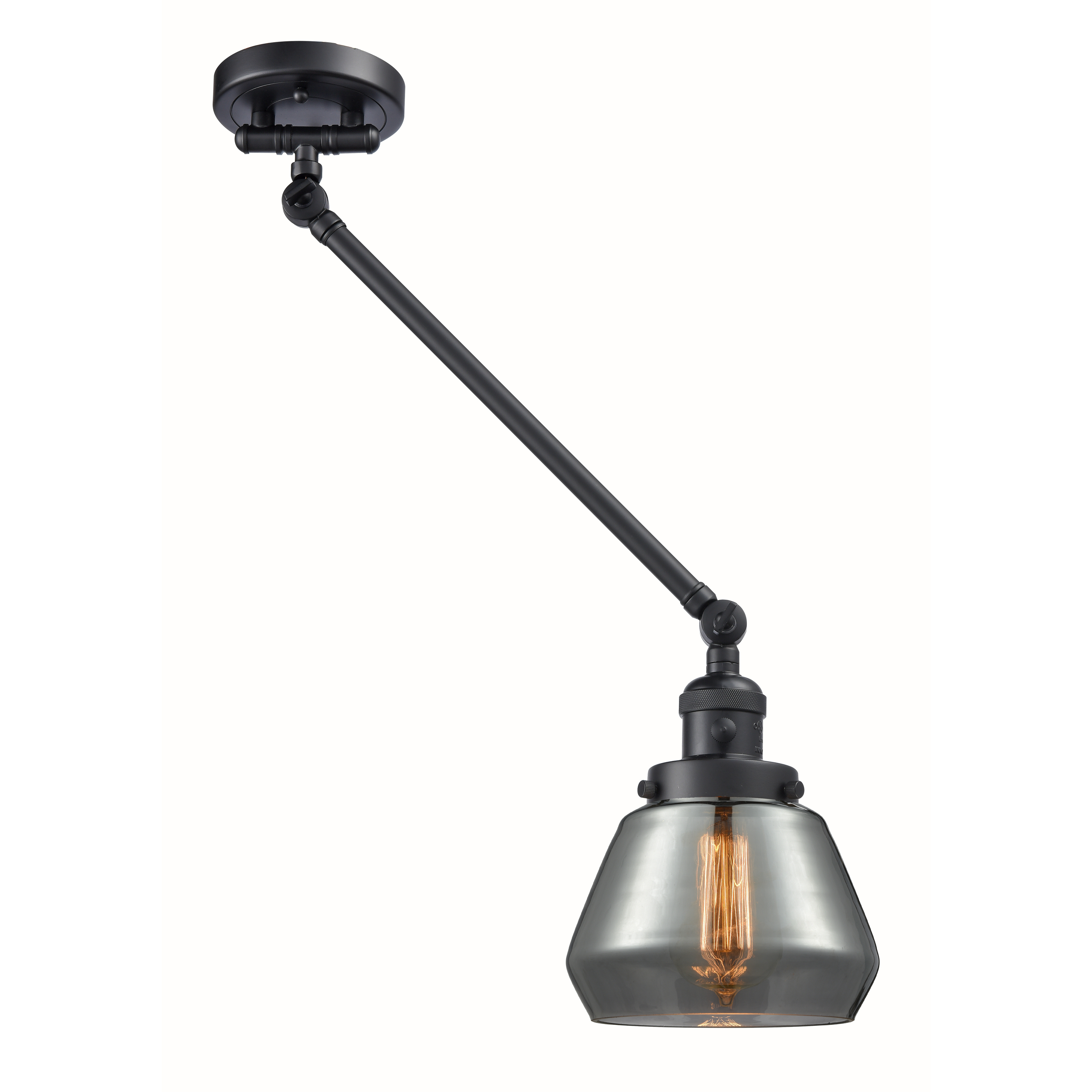 Fulton 35 inch 60 watt Matte Black Swing Arm Wall Light in Light Smoke Glass, Franklin Restoration