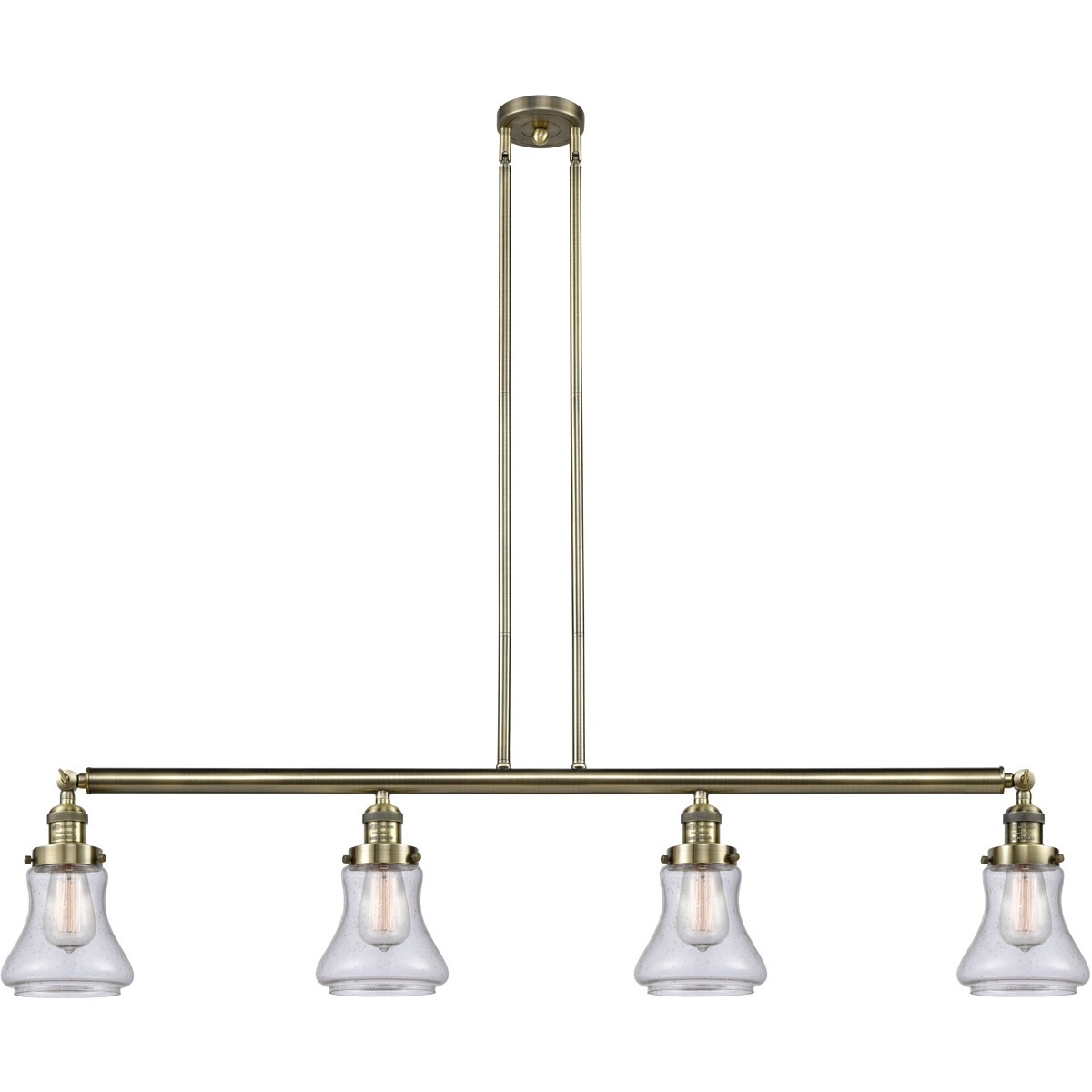 Franklin Restoration Bellmont 4 Light 50.88 inch Antique Brass Island Light Ceiling Light in Seedy Glass, Franklin Restoration