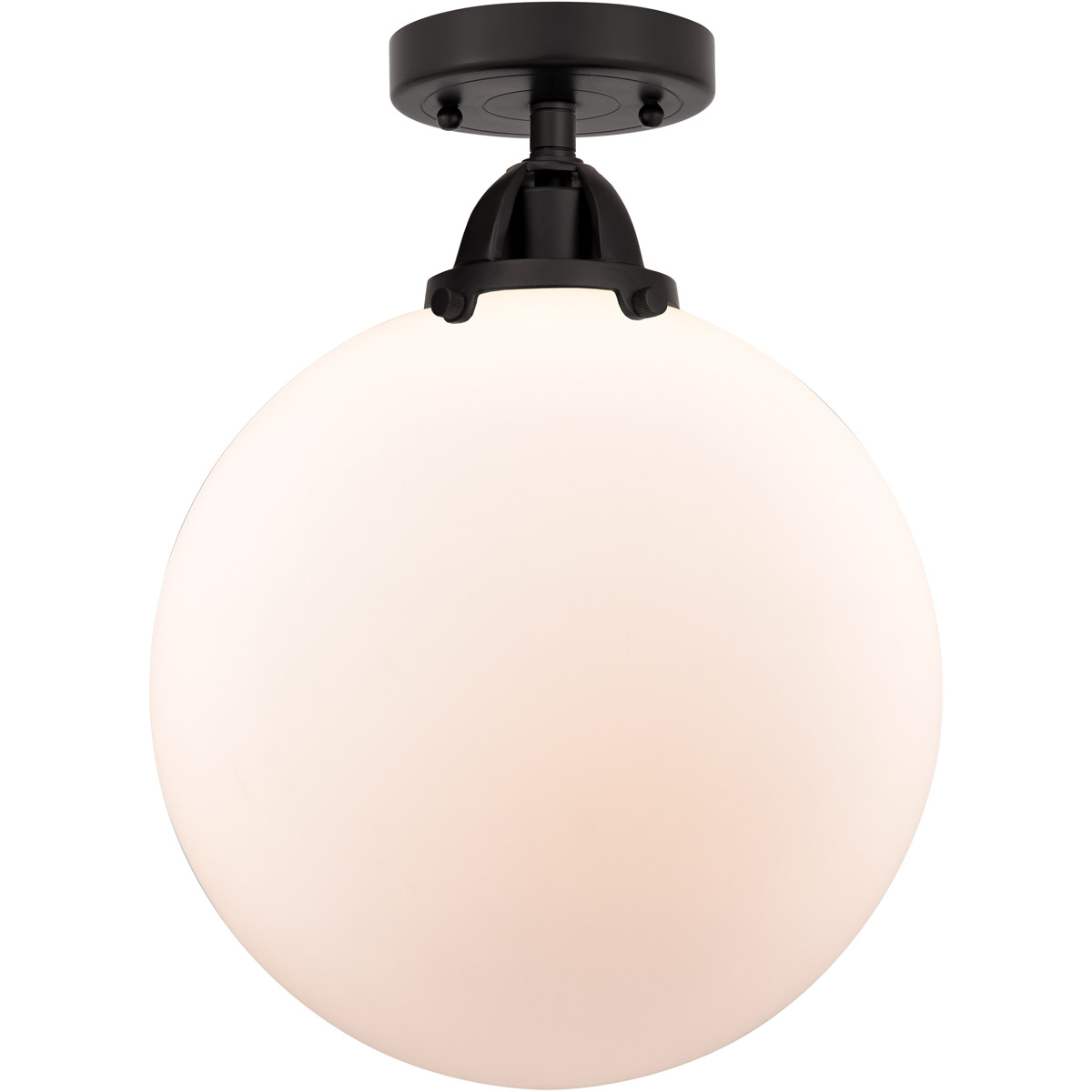 Nouveau 2 Beacon 1 Light 12 inch Matte Black Semi-Flush Mount Ceiling Light in Matte White Glass