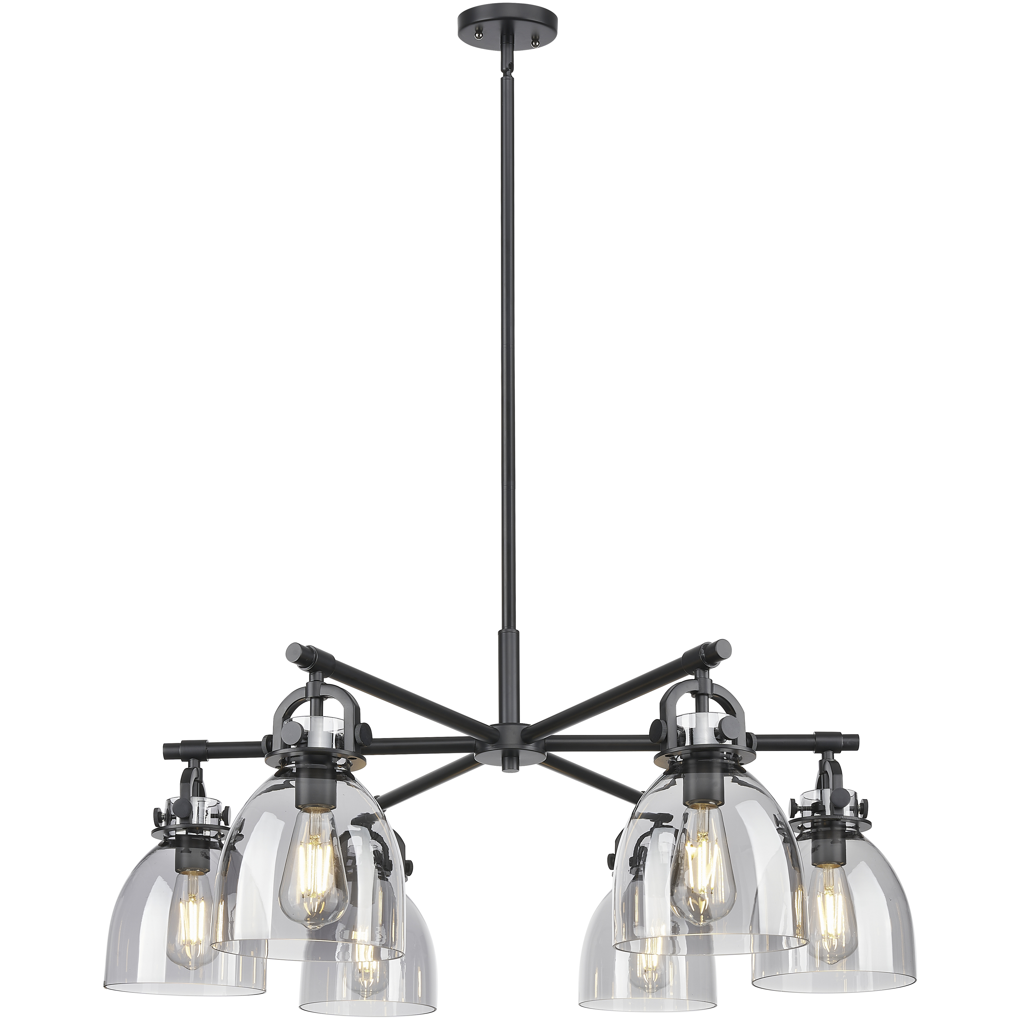 Newton Bell 6 Light 26 inch Matte Black Chandelier Ceiling Light in Light Smoke Glass