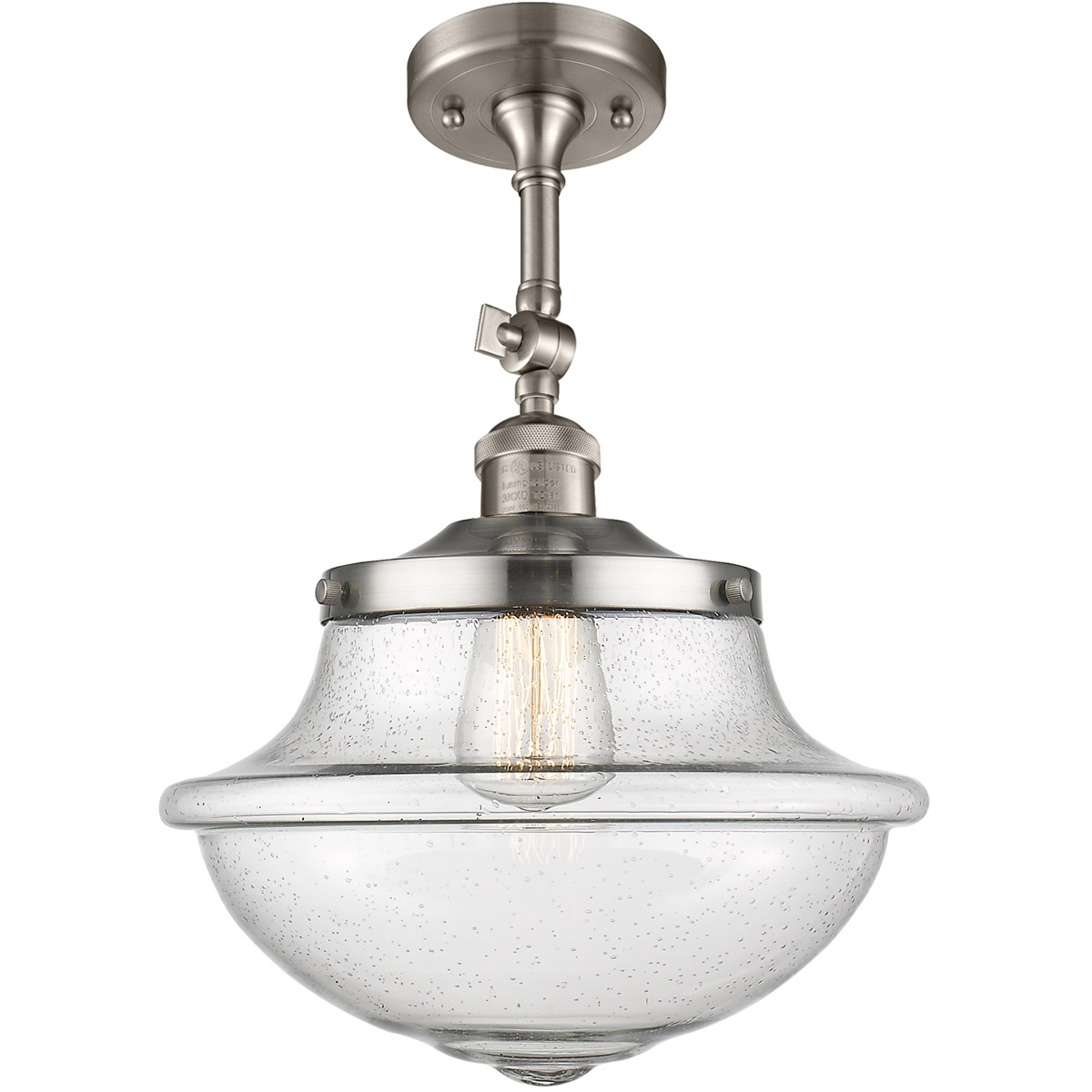 Franklin Restoration Large Oxford 1 Light 12 inch Brushed Satin Nickel Semi-Flush Mount Ceiling Light in Seedy Glass, Franklin Restoration