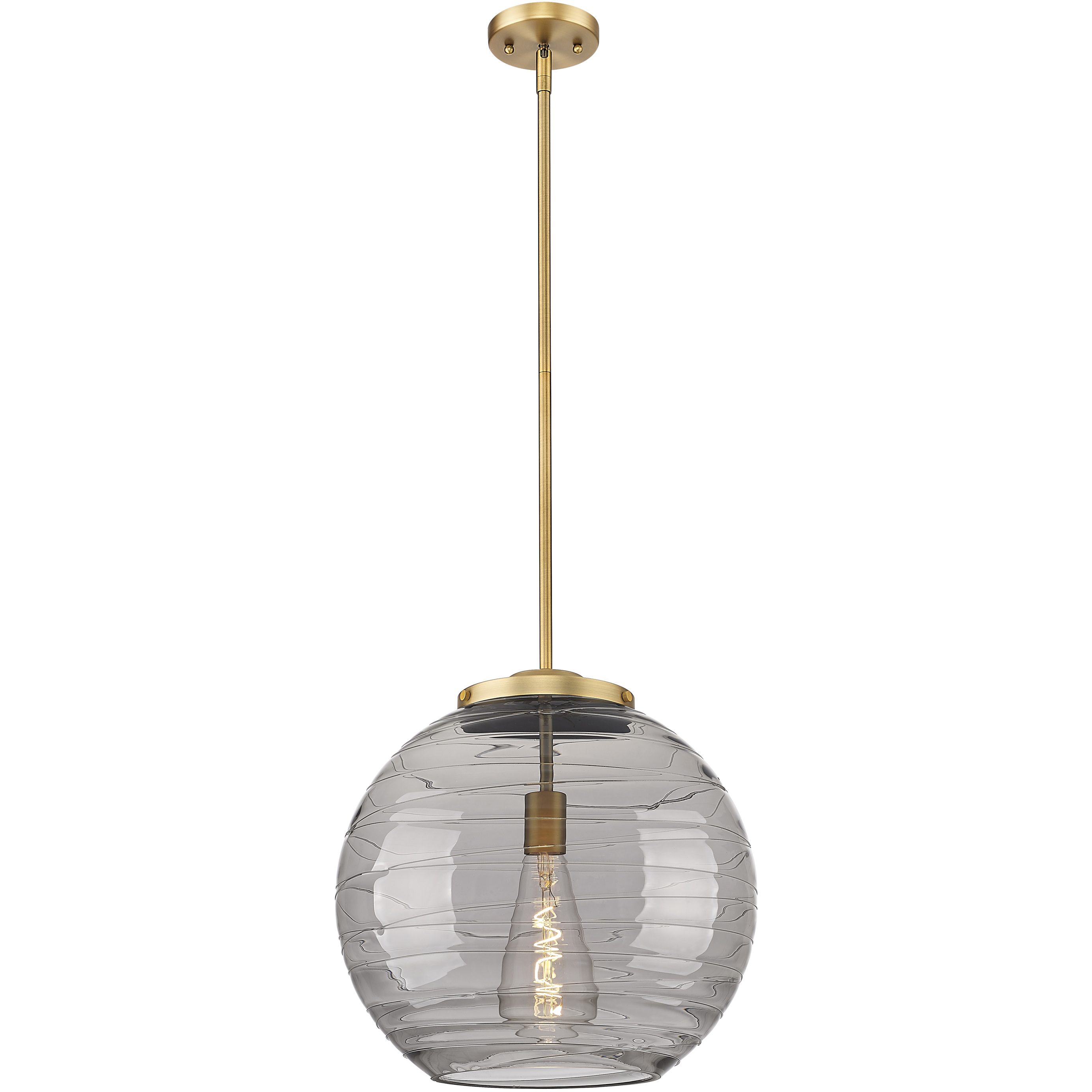 Ballston Athens Deco Swirl 1 Light 15.75 inch Brushed Brass Pendant Ceiling Light in Incandescent, Light Smoke Deco Swirl Glass