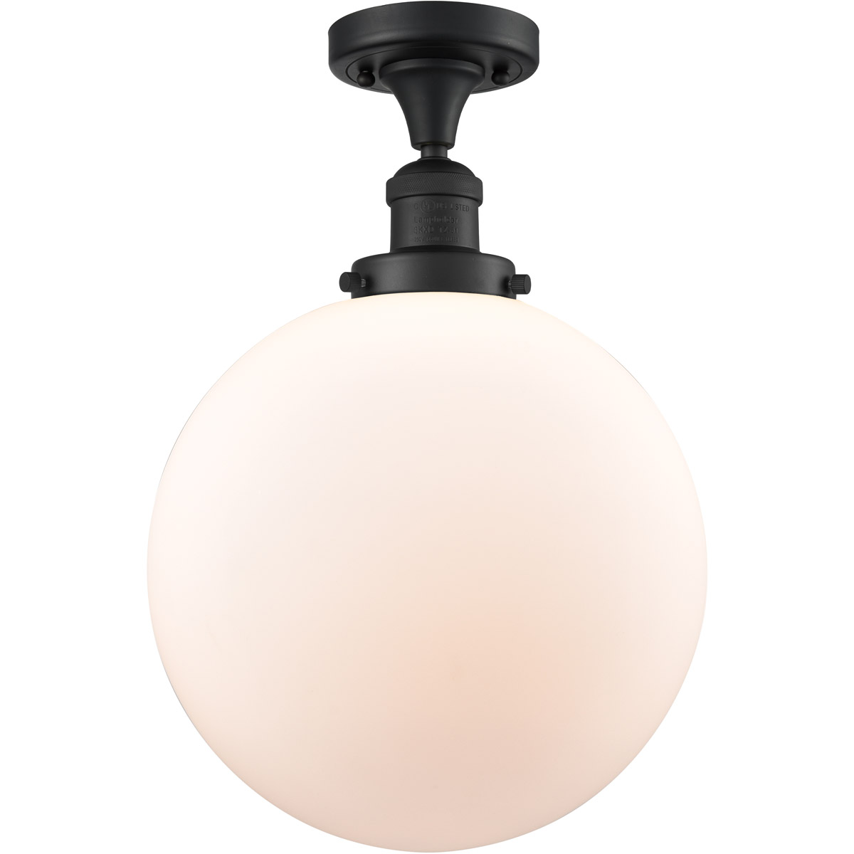 Franklin Restoration XX-Large Beacon 1 Light 12 inch Matte Black Semi-Flush Mount Ceiling Light in Matte White Glass, Franklin Restoration