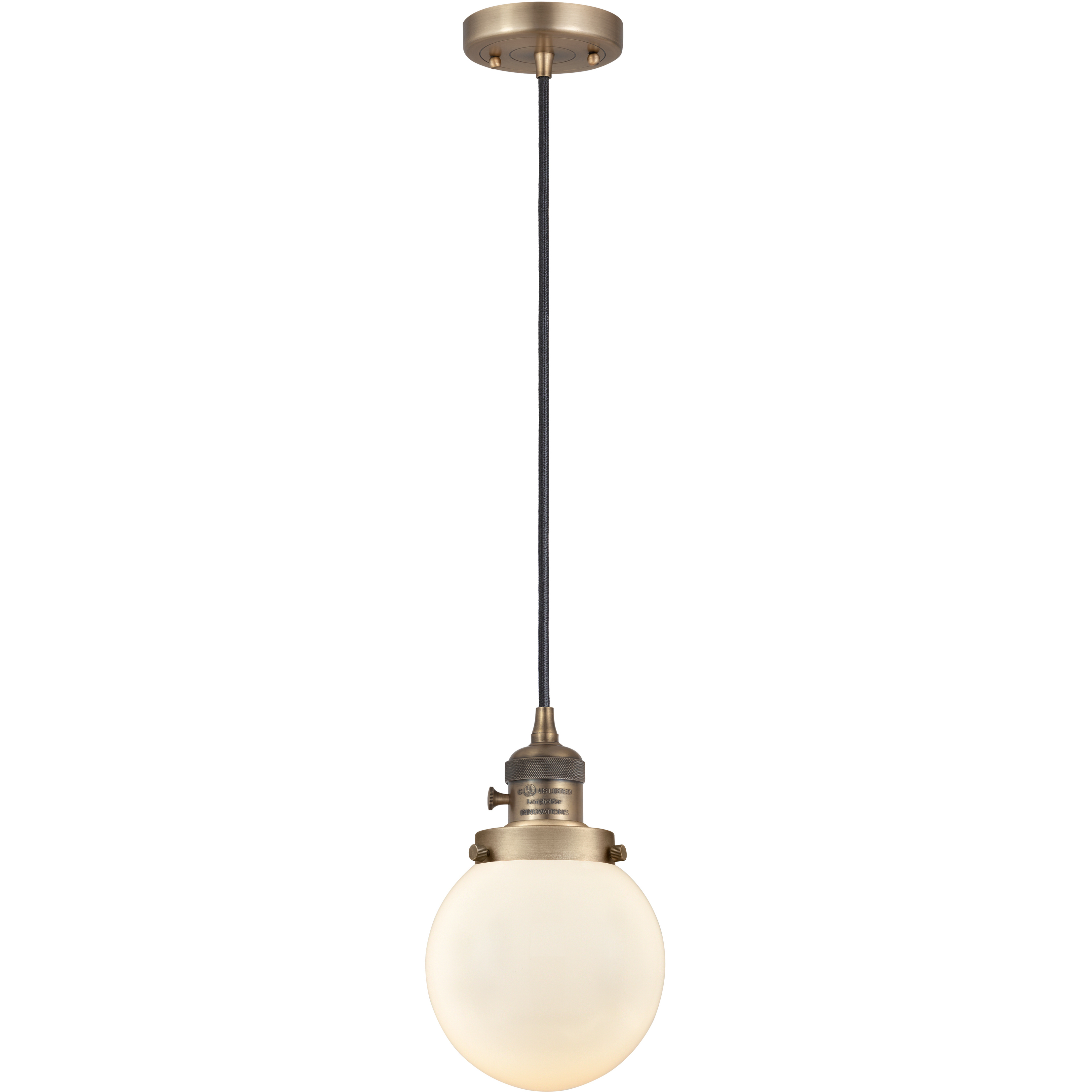 Franklin Restoration Beacon 1 Light 6 inch Brushed Brass Mini Pendant Ceiling Light in Incandescent, Matte White