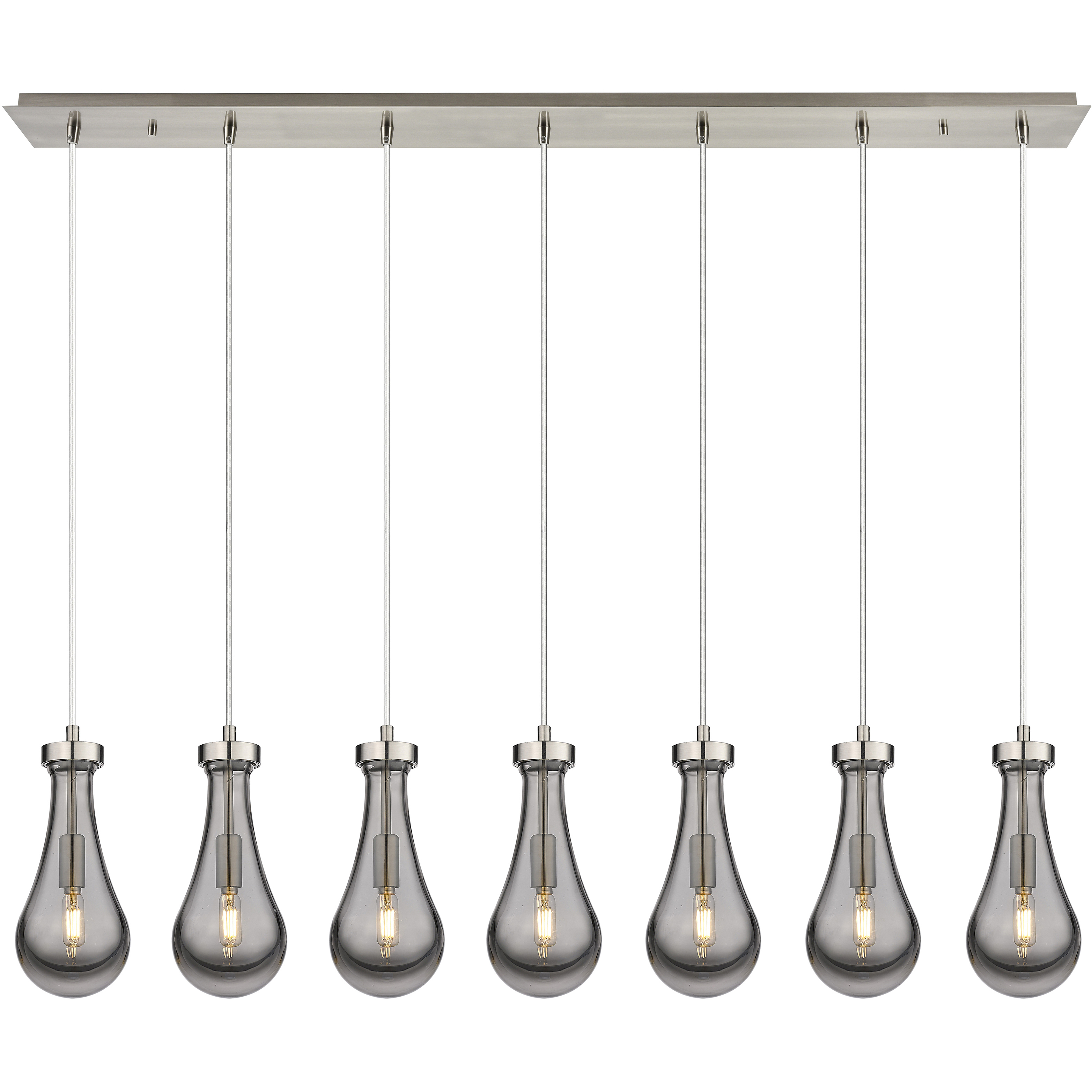 Owego 7 Light 48.88 inch Brushed Satin Nickel Linear Pendant Ceiling Light in Light Smoke Glass