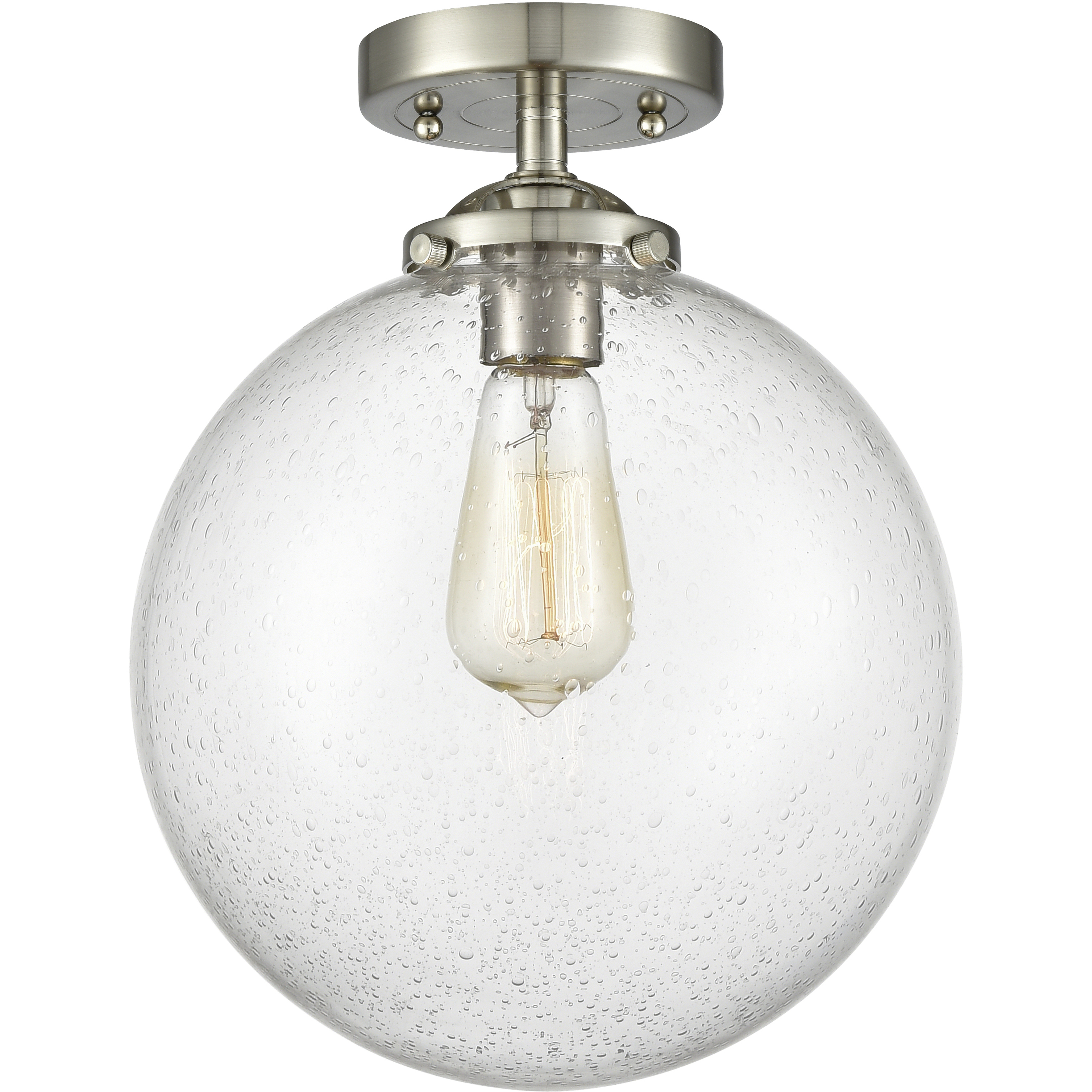 Nouveau X-Large Beacon LED 10 inch Brushed Satin Nickel Semi-Flush Mount Ceiling Light in Seedy Glass, Nouveau