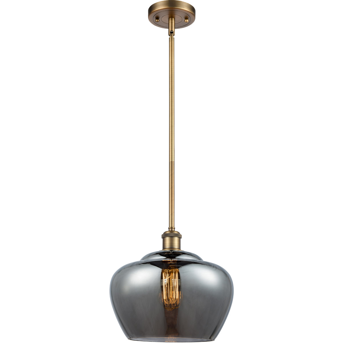 Ballston Large Fenton 1 Light 11 inch Brushed Brass Pendant Ceiling Light in Light Smoke Glass, Ballston