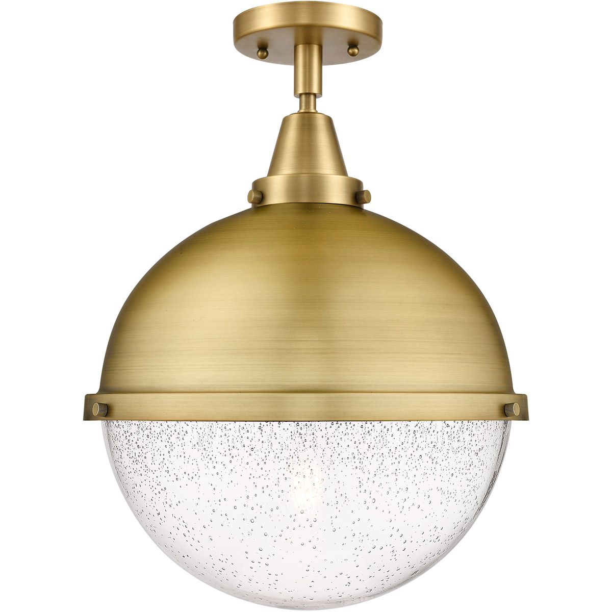 Franklin Restoration Hampden LED 12.88 inch Brushed Brass Flush Mount Ceiling Light in Seedy Glass