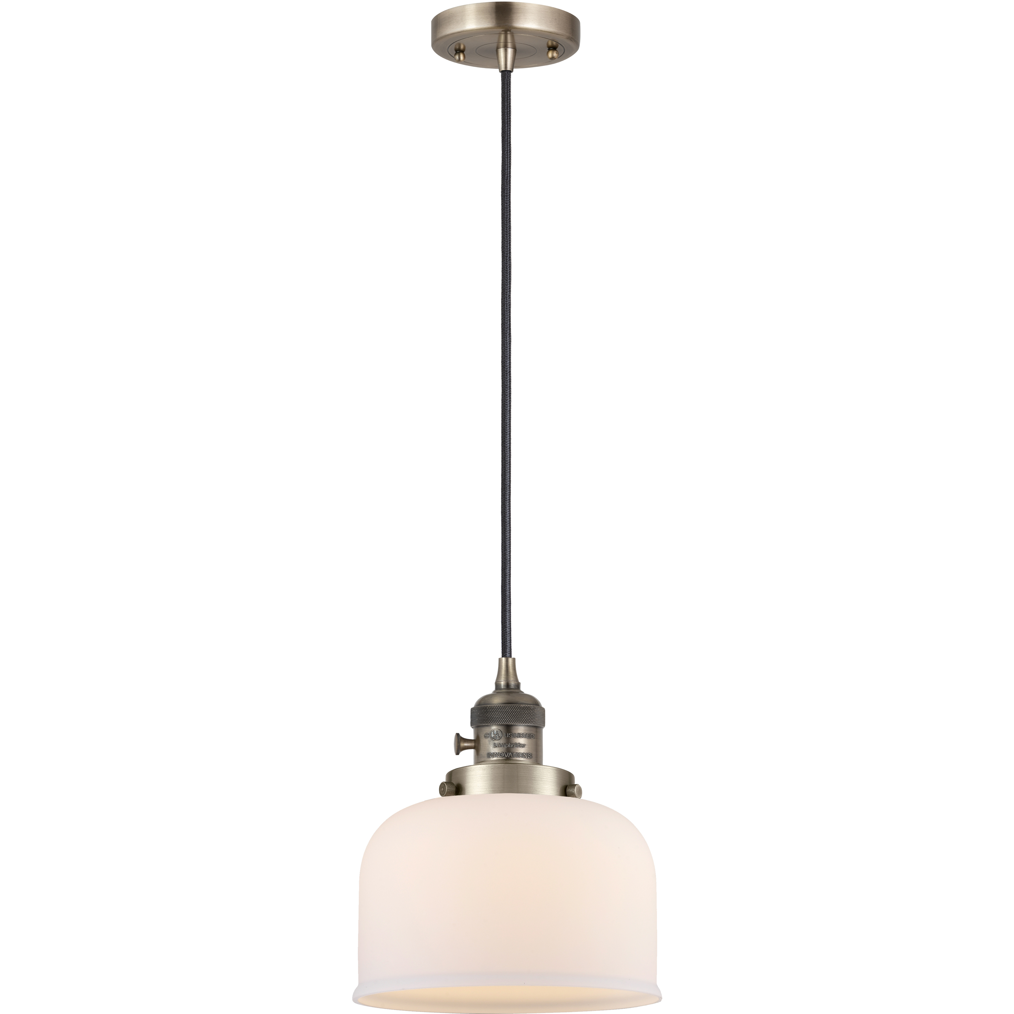 Franklin Restoration Bell LED 8 inch Antique Brass Mini Pendant Ceiling Light in Matte White