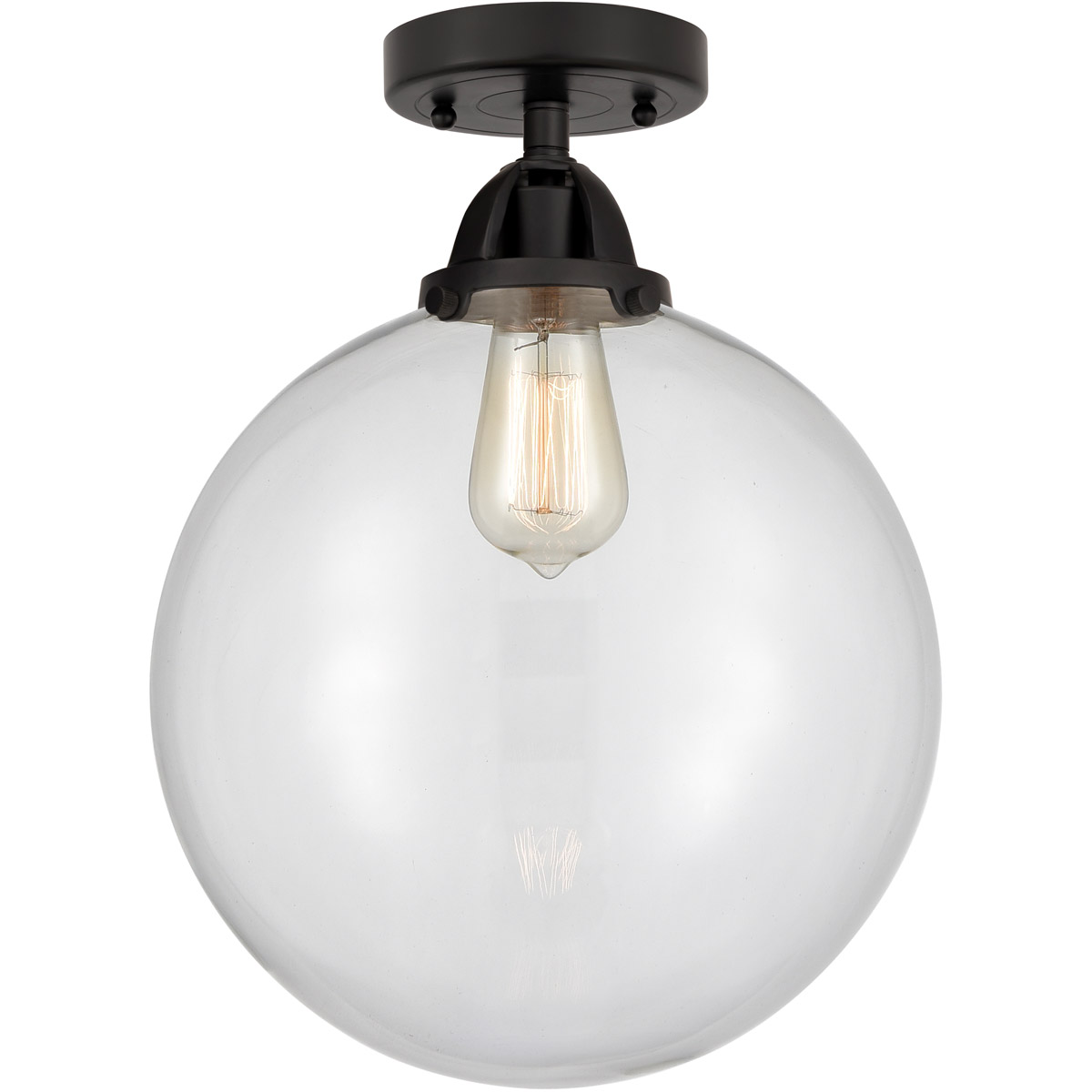 Nouveau 2 Beacon LED 12 inch Matte Black Semi-Flush Mount Ceiling Light in Clear Glass