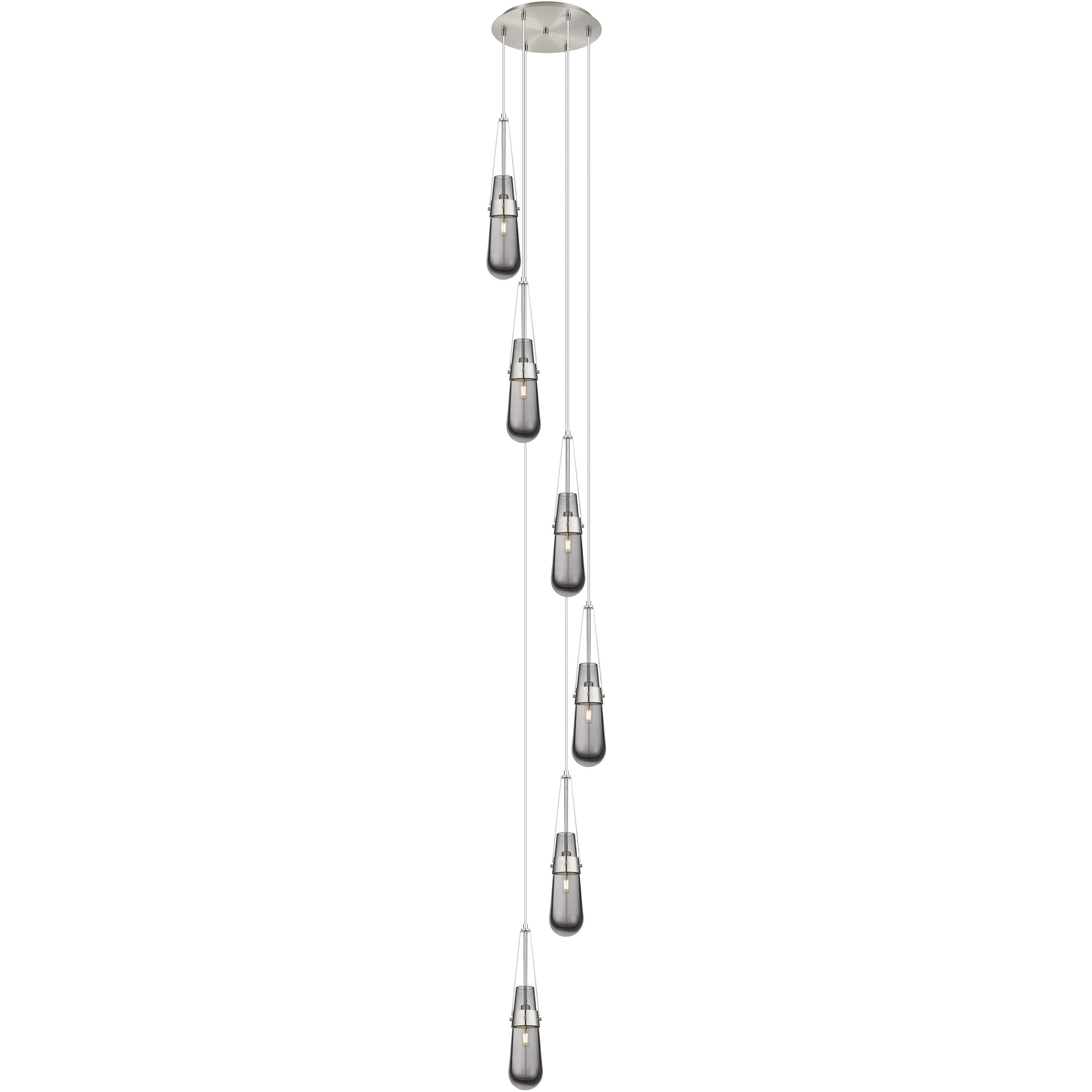 Milan 6 Light 15 inch Brushed Satin Nickel Multi Pendant Ceiling Light in Light Smoke Glass