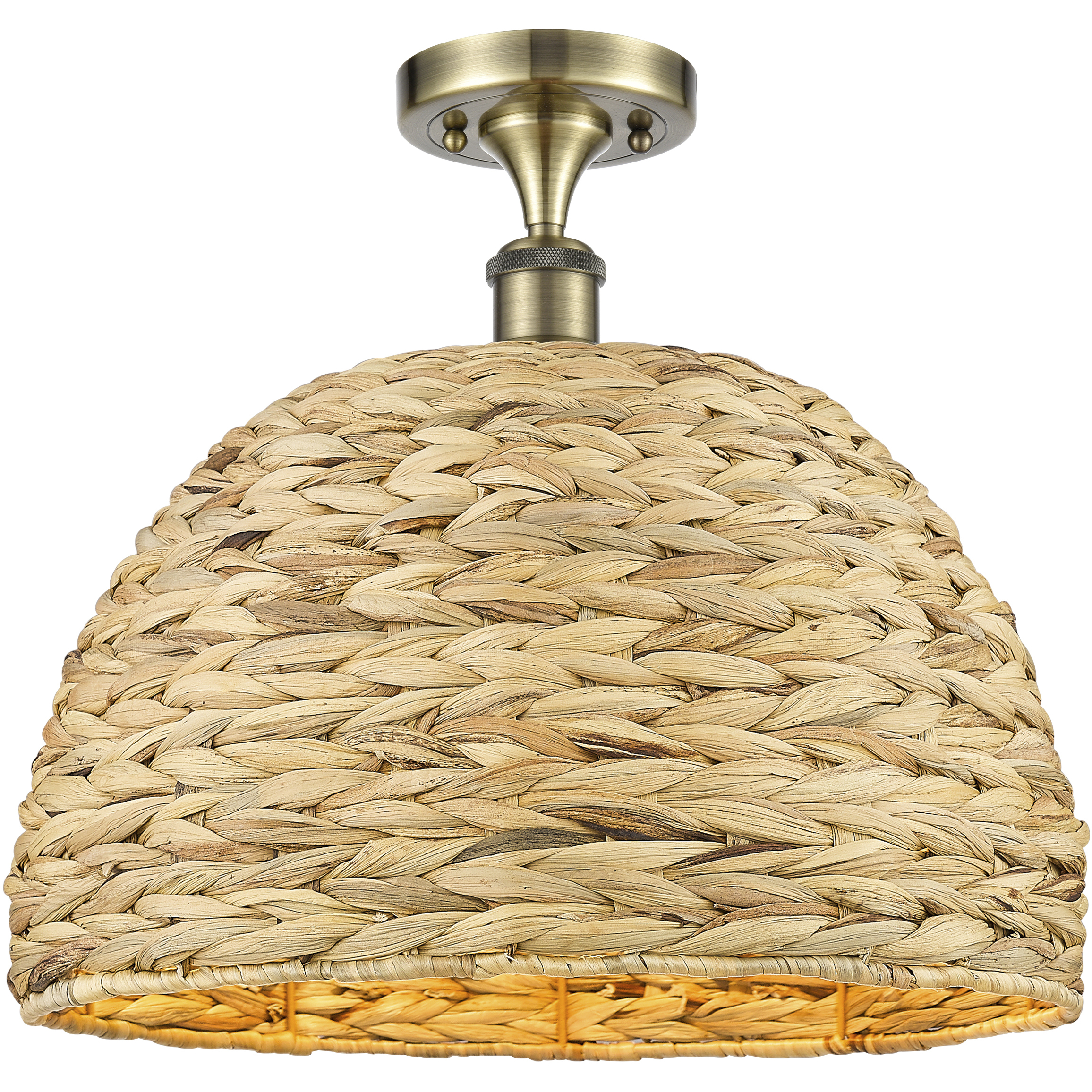 Edison Woven Rattan 1 Light 15.75 inch Antique Brass Semi-Flush Mount Ceiling Light