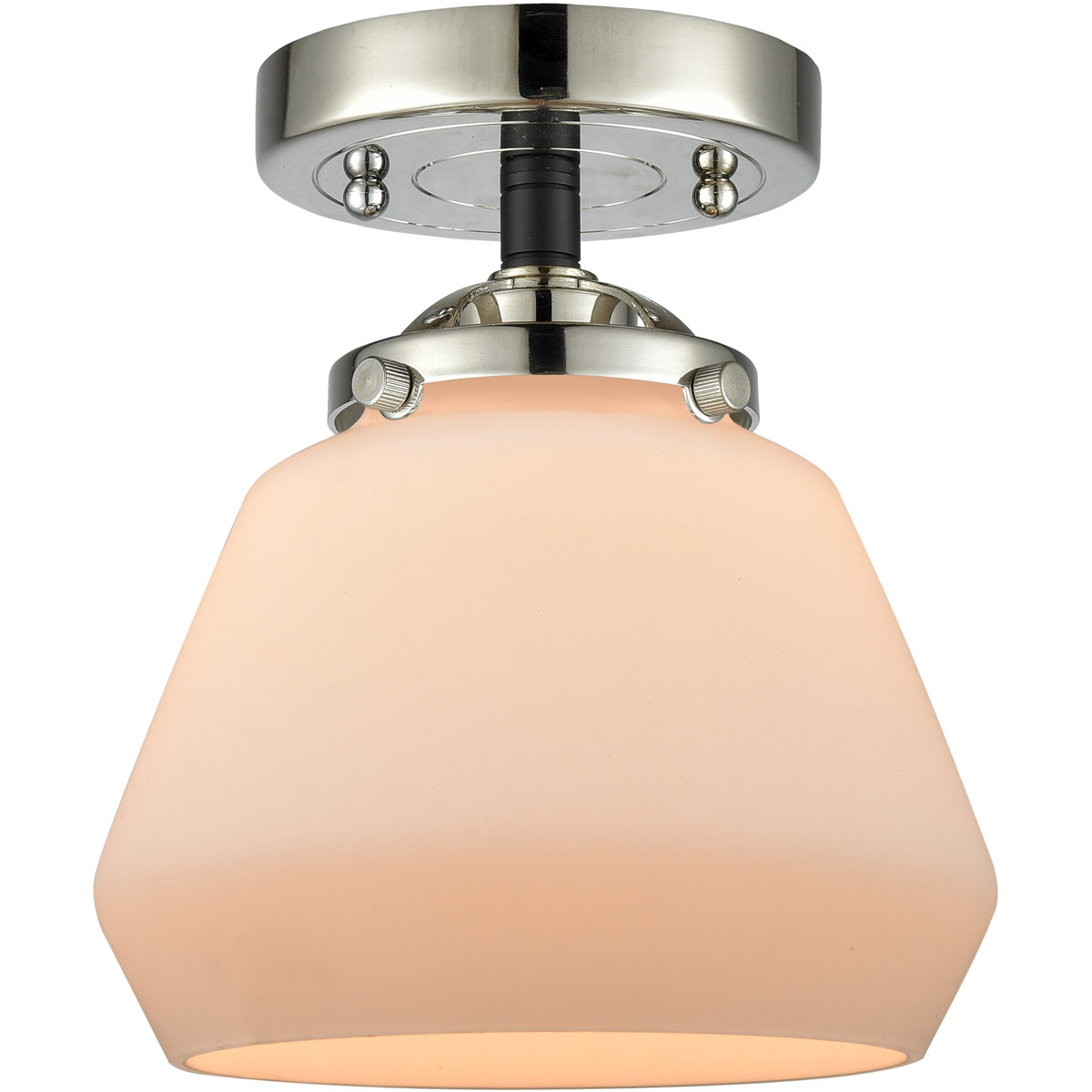 Nouveau Fulton LED 7 inch Black Polished Nickel Semi-Flush Mount Ceiling Light in Matte White Glass, Nouveau
