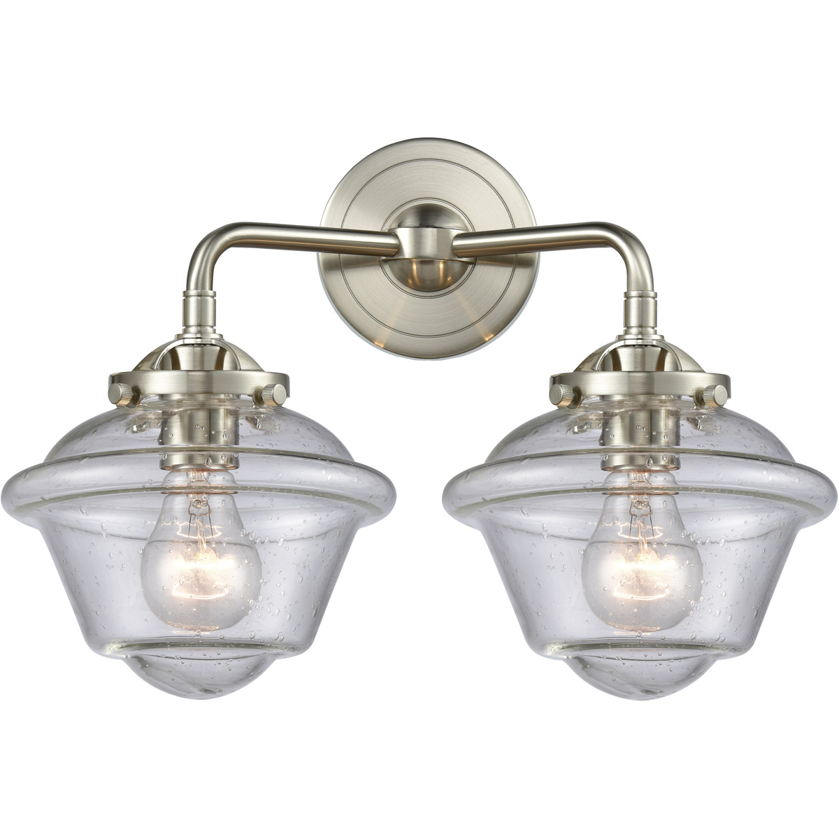 Nouveau Small Oxford LED 15.5 inch Brushed Satin Nickel Bath Vanity Light Wall Light in Seedy Glass, Nouveau
