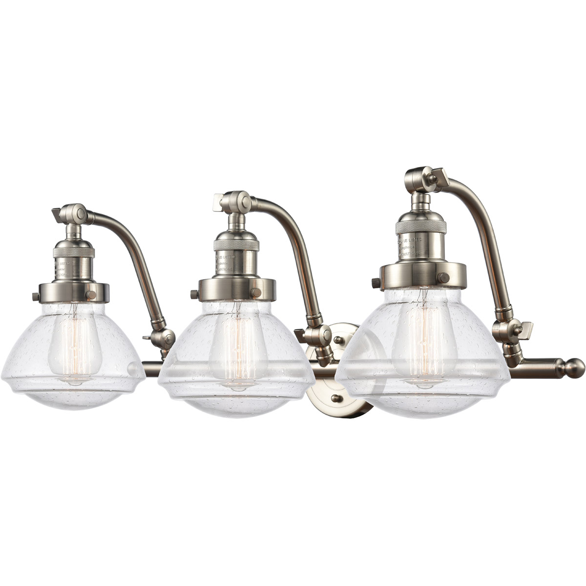 Franklin Restoration Olean 3 Light 29 inch Brushed Satin Nickel Bath Vanity Light Wall Light in Seedy Glass, Franklin Restoration