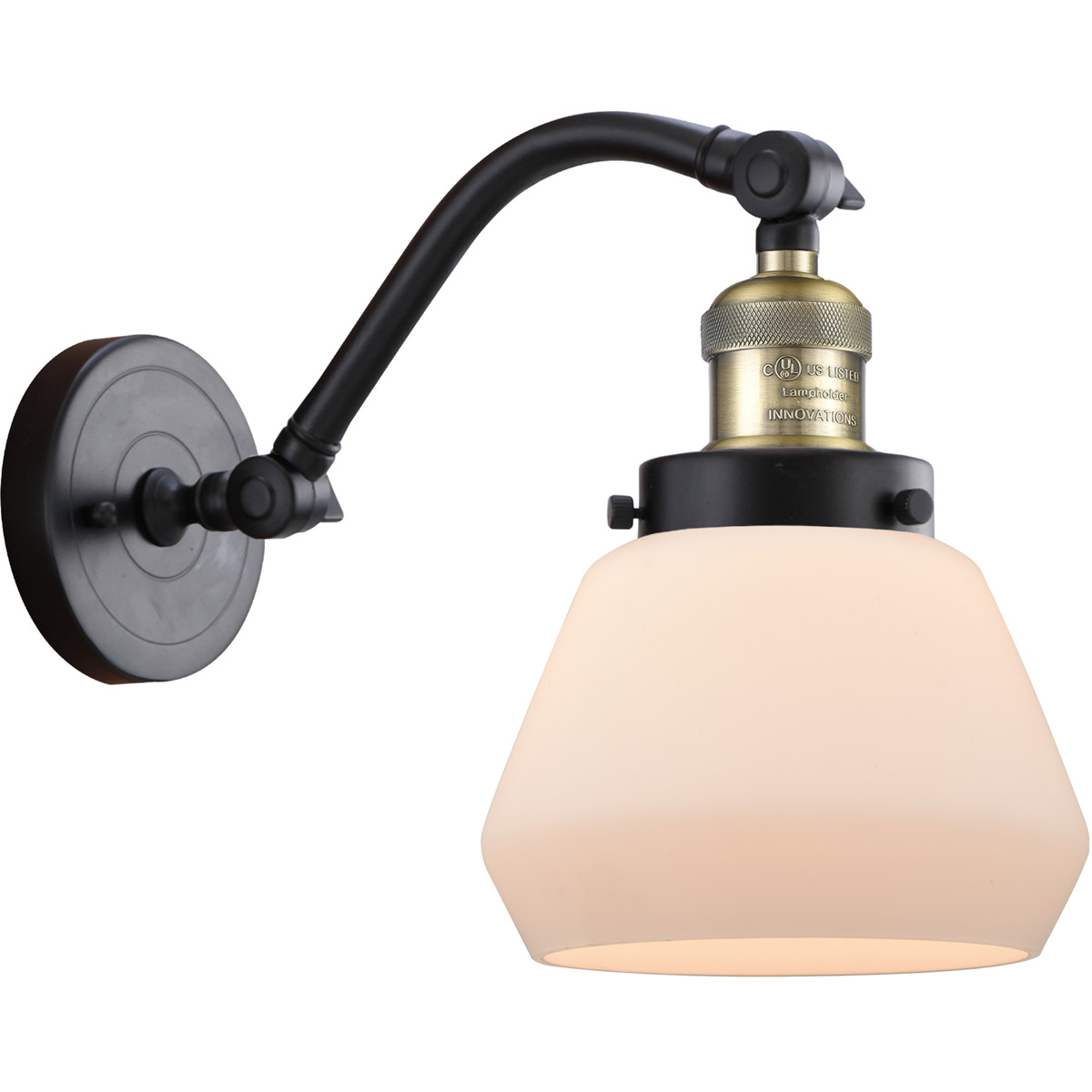 Franklin Restoration Fulton 1 Light 7 inch Black Antique Brass Sconce Wall Light in Matte White Glass, Franklin Restoration