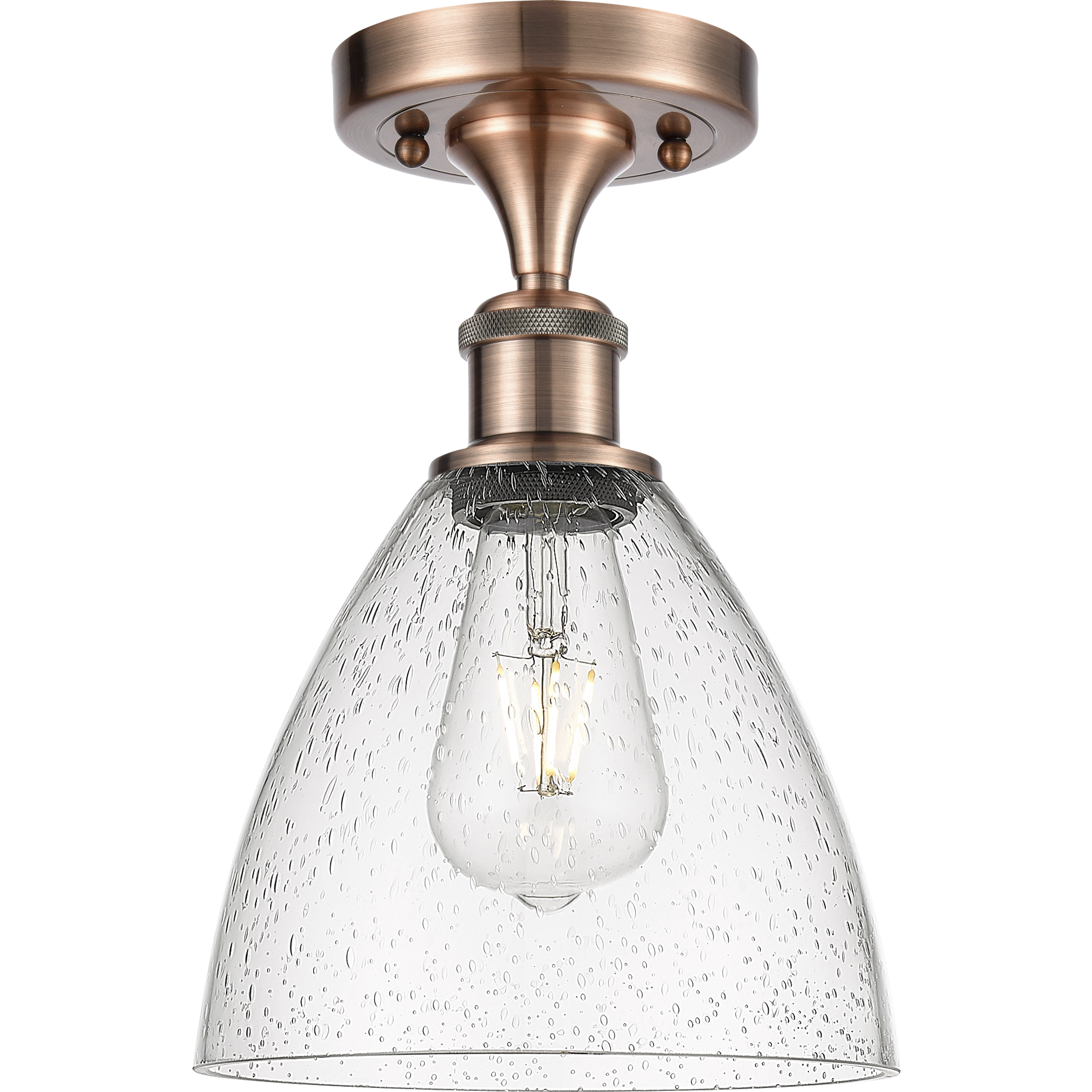 Bristol Glass 1 Light 7.5 inch Antique Copper Semi-Flush Mount Ceiling Light in Seedy Glass