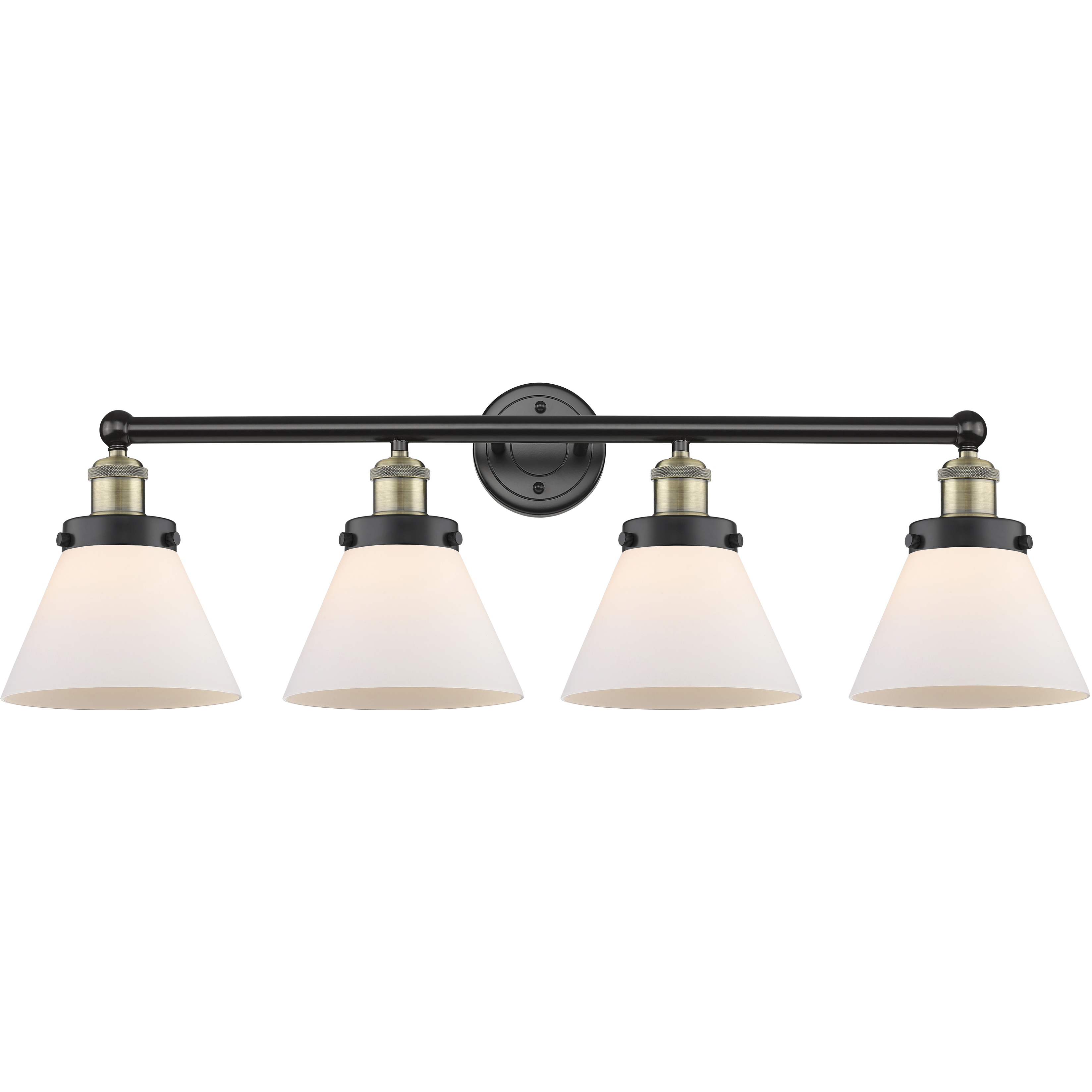 Cone 4 Light 34.75 inch Black Antique Brass Bath Vanity Light Wall Light in Matte White