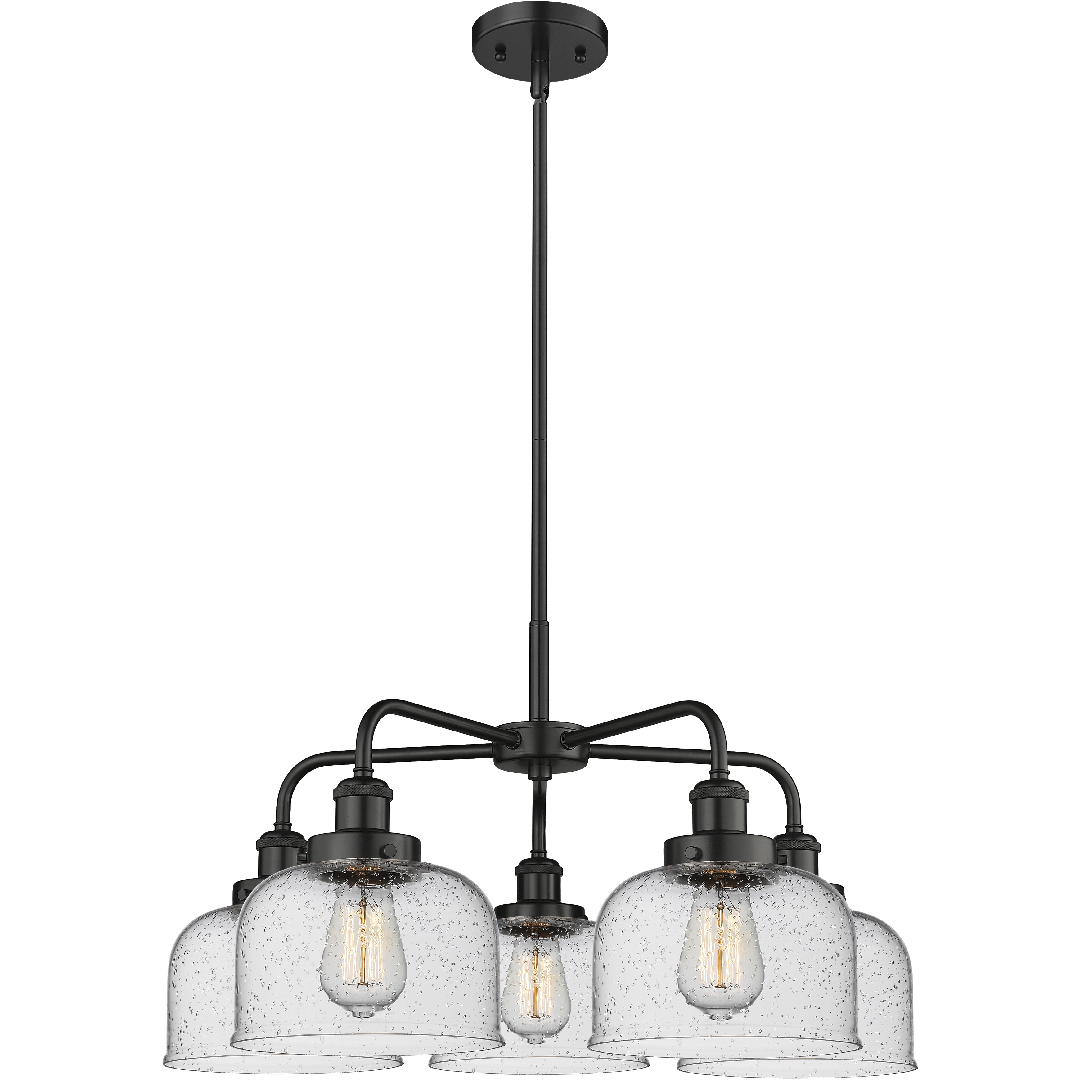 Bell 5 Light 26 inch Matte Black Chandelier Ceiling Light in Seedy Glass