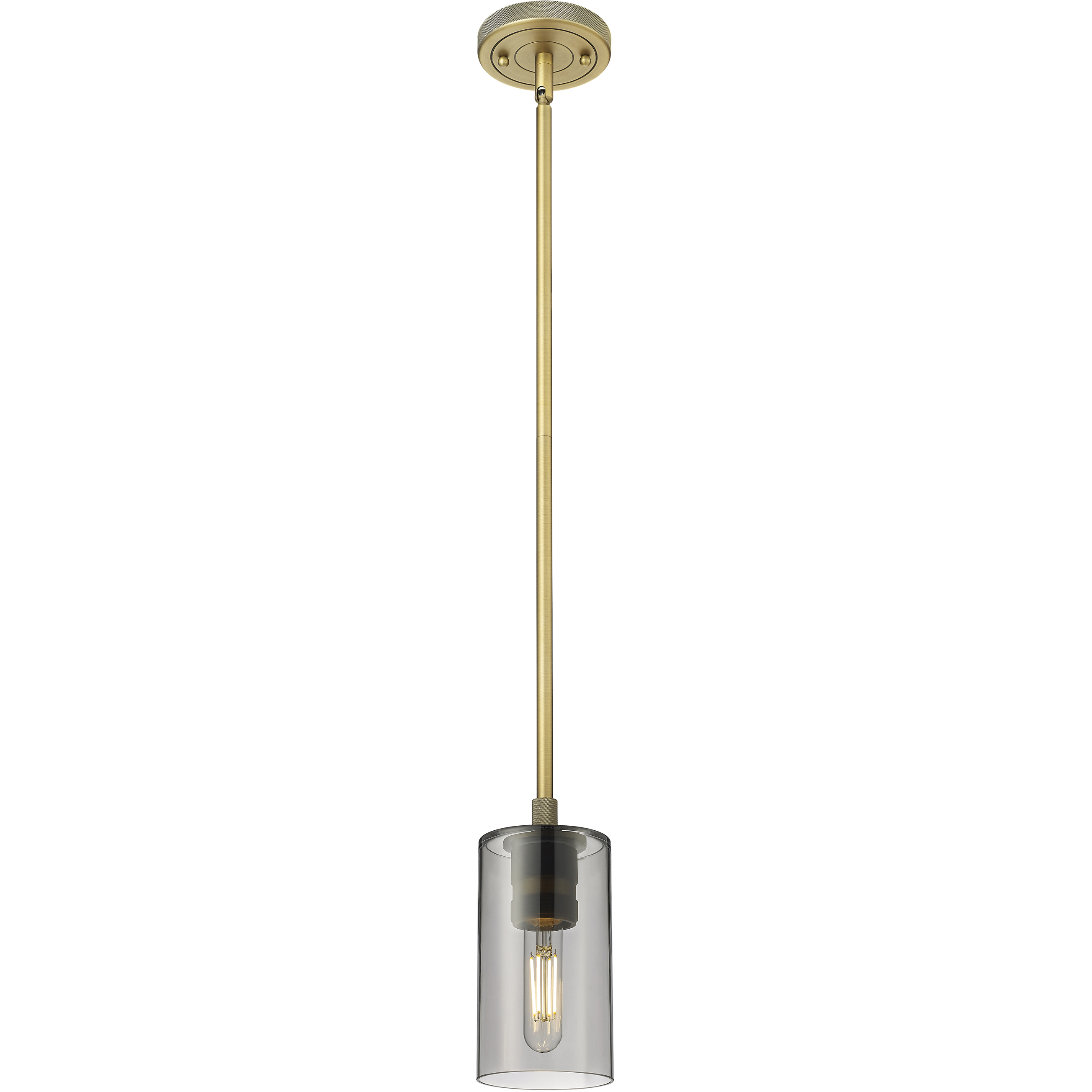 Downtown Urban Crown Point 1 Light 3.88 inch Brushed Brass Pendant Ceiling Light in Light Smoke Glass