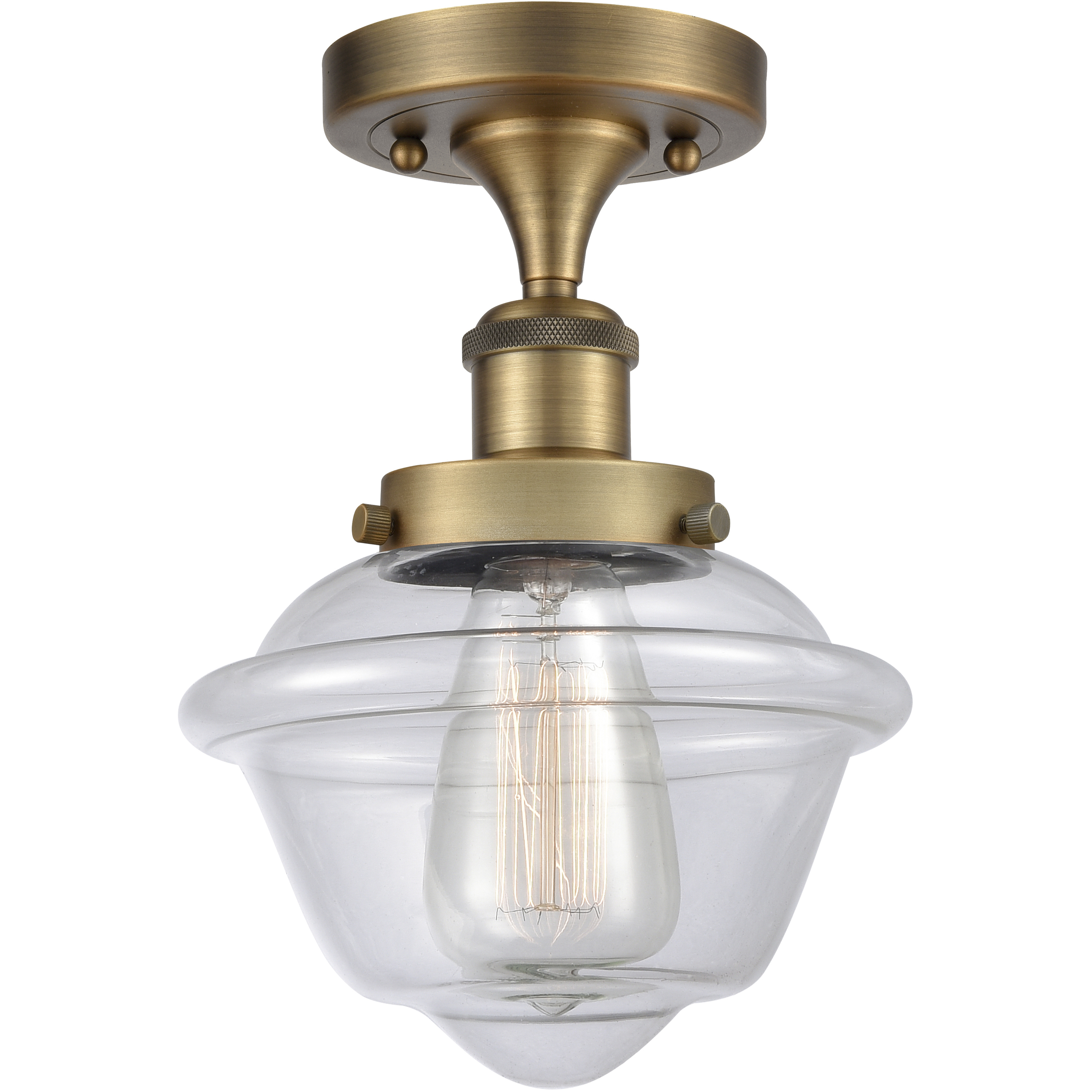 Oxford 1 Light 6.5 inch Brushed Brass Semi-Flush Mount Ceiling Light in Clear Glass