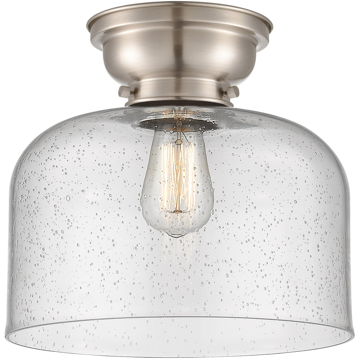 Aditi X-Large Bell 1 Light 12 inch Brushed Satin Nickel Flush Mount Ceiling Light in Seedy Glass, Aditi