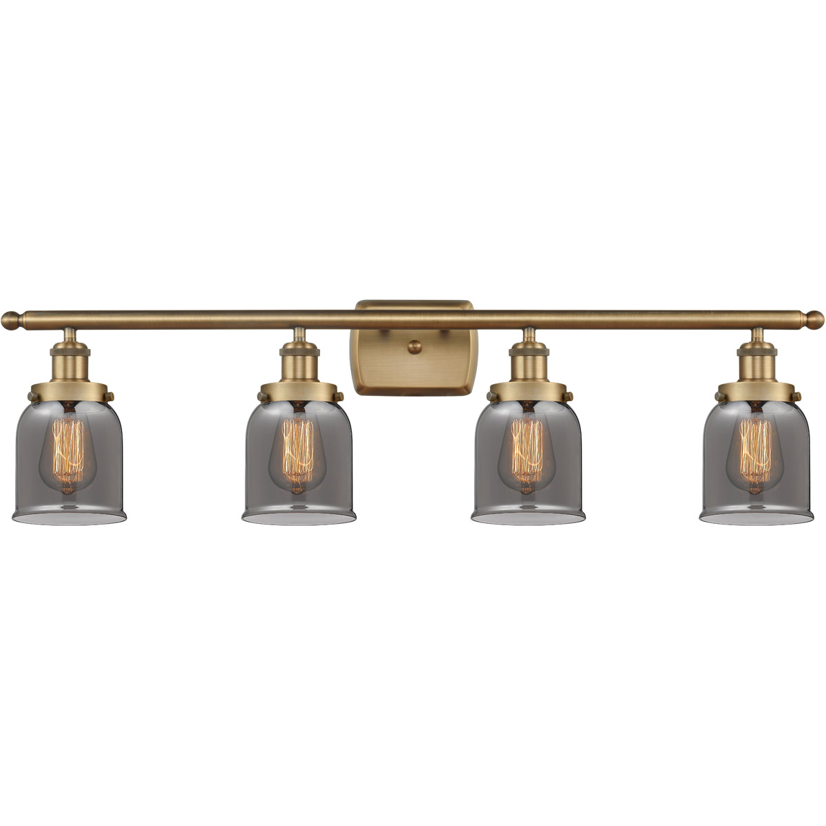 Ballston Small Bell LED 36 inch Brushed Brass Bath Vanity Light Wall Light in Plated Smoke Glass