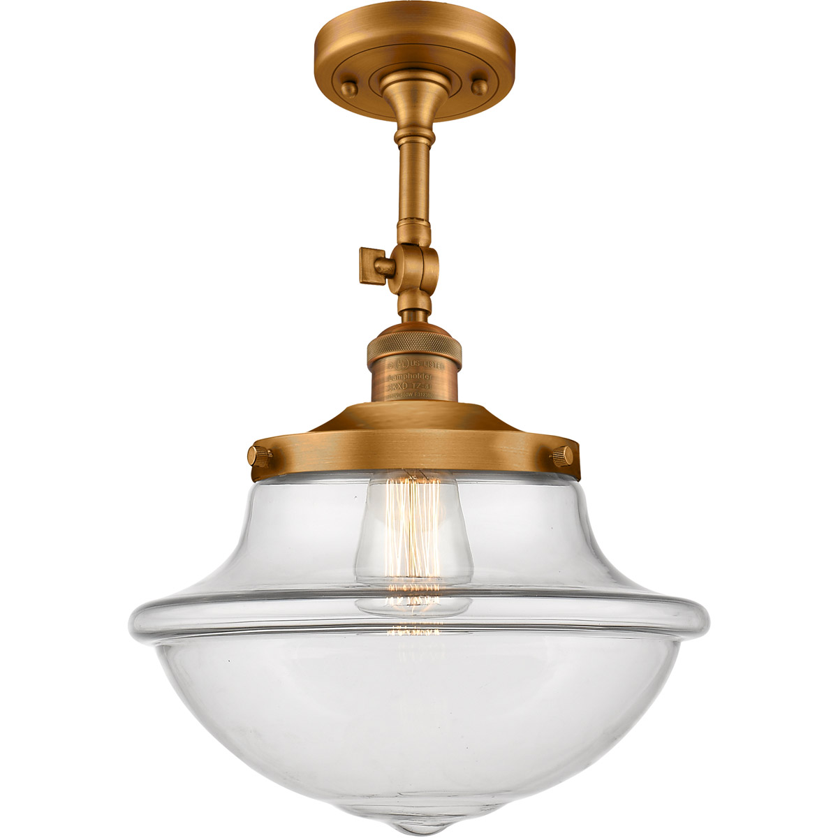 Franklin Restoration Large Oxford LED 12 inch Brushed Brass Semi-Flush Mount Ceiling Light in Clear Glass, Franklin Restoration