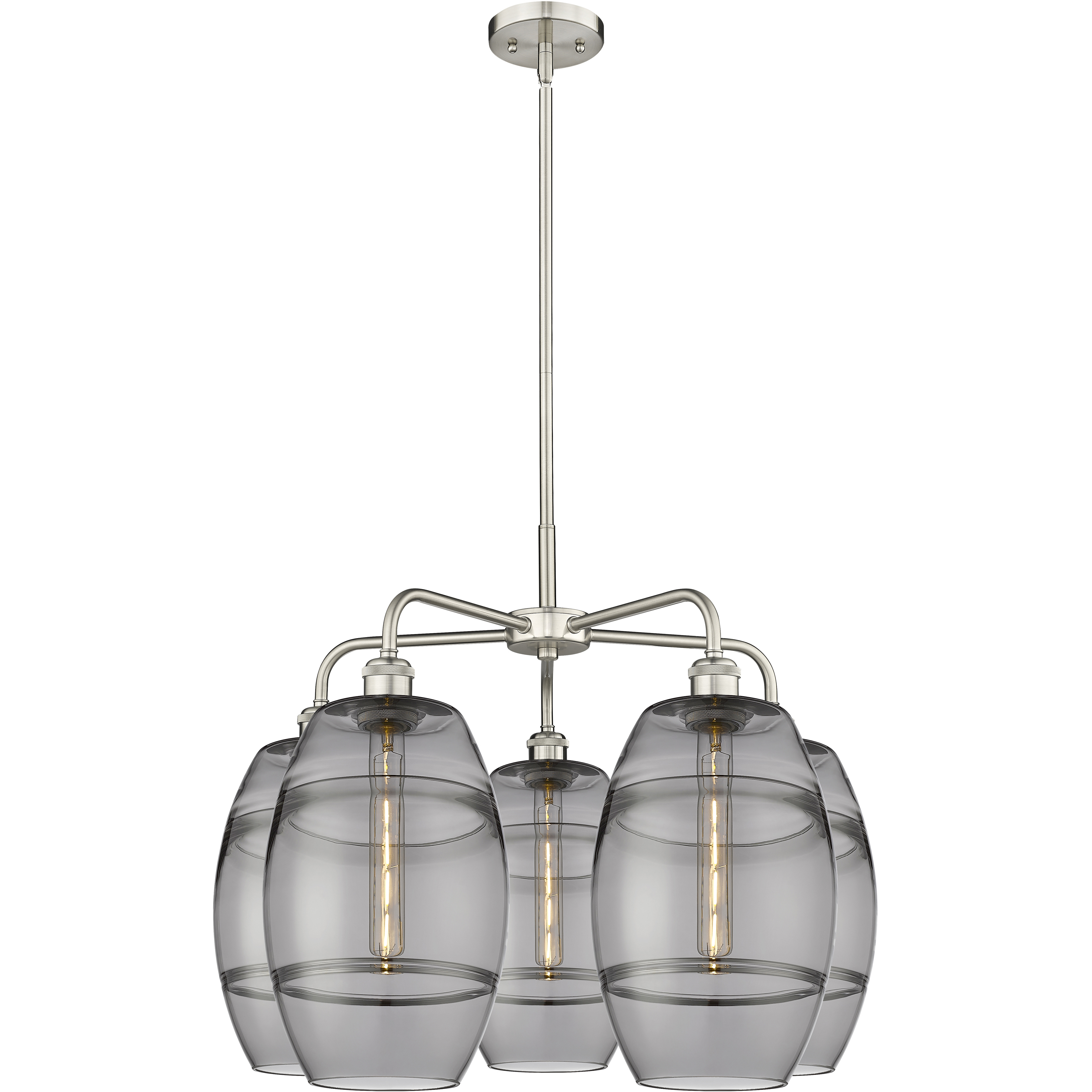 Ballston Vaz 5 Light 26 inch Satin Nickel Stem Hung Chandelier Ceiling Light in Light Smoke Glass