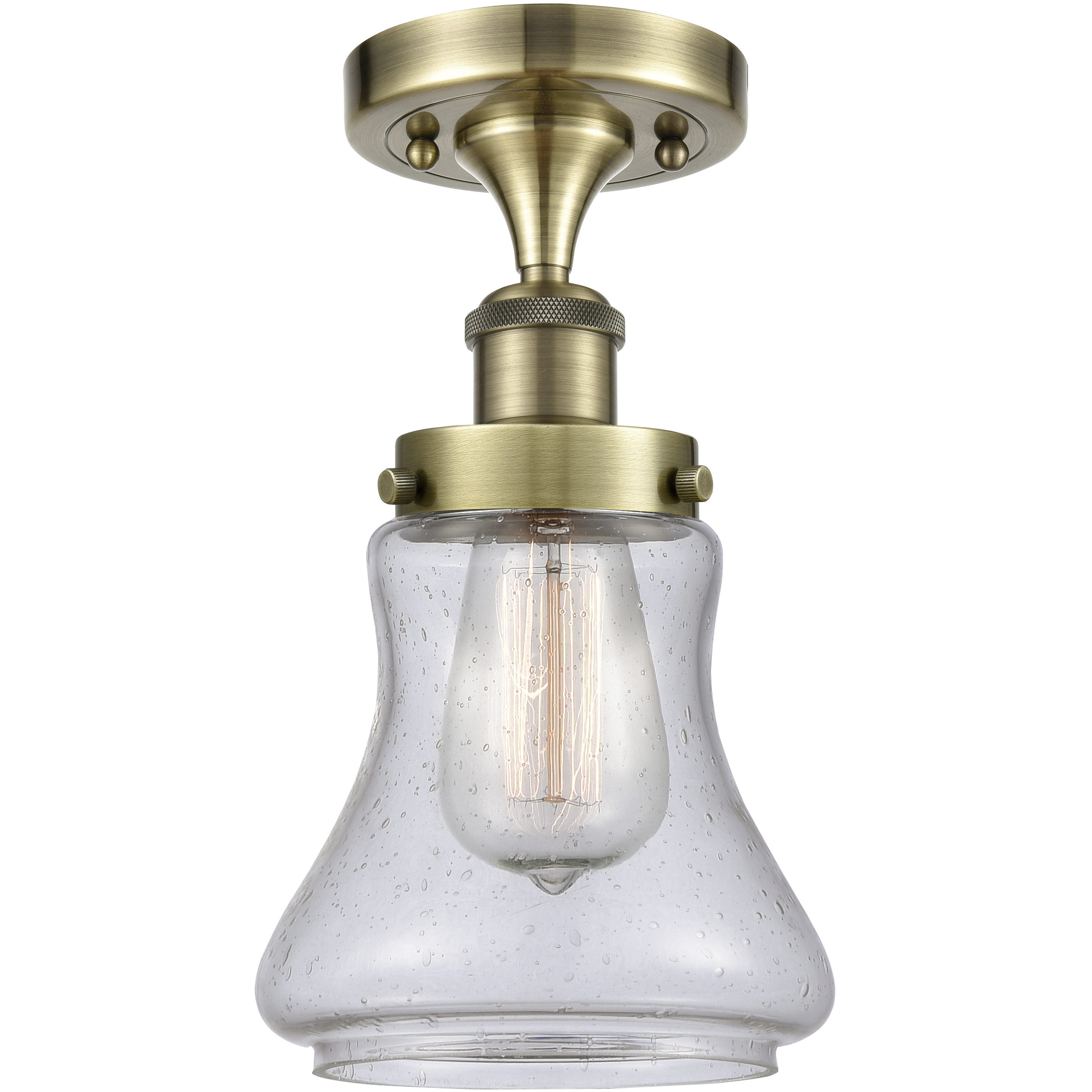 Bellmont 1 Light 6.5 inch Antique Brass Semi-Flush Mount Ceiling Light in Seedy Glass