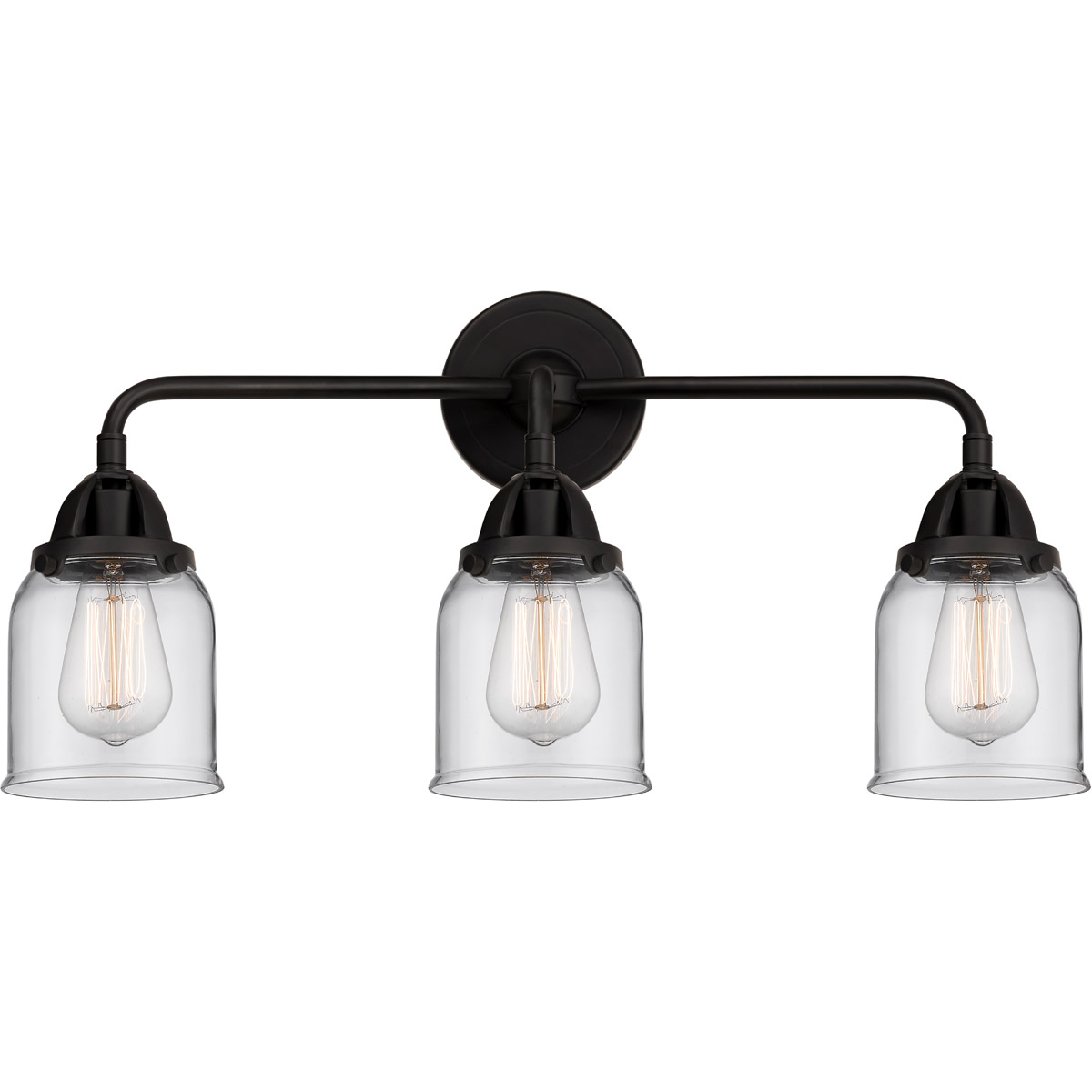 Nouveau 2 Small Bell LED 23 inch Matte Black Bath Vanity Light Wall Light in Clear Glass