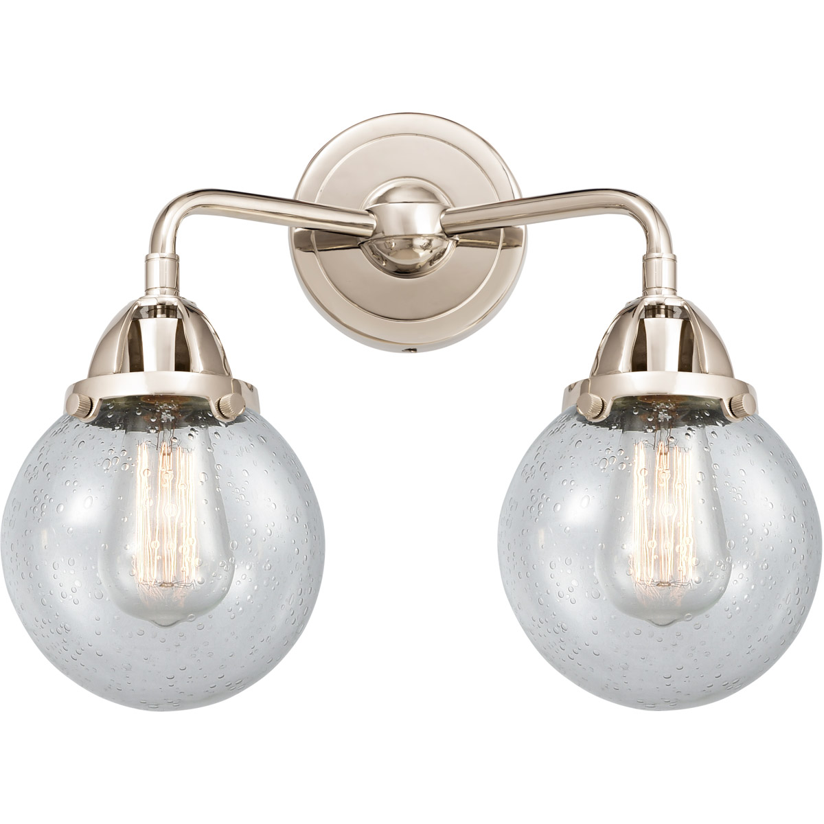 Nouveau 2 Beacon 2 Light 14 inch Polished Nickel Bath Vanity Light Wall Light in Seedy Glass