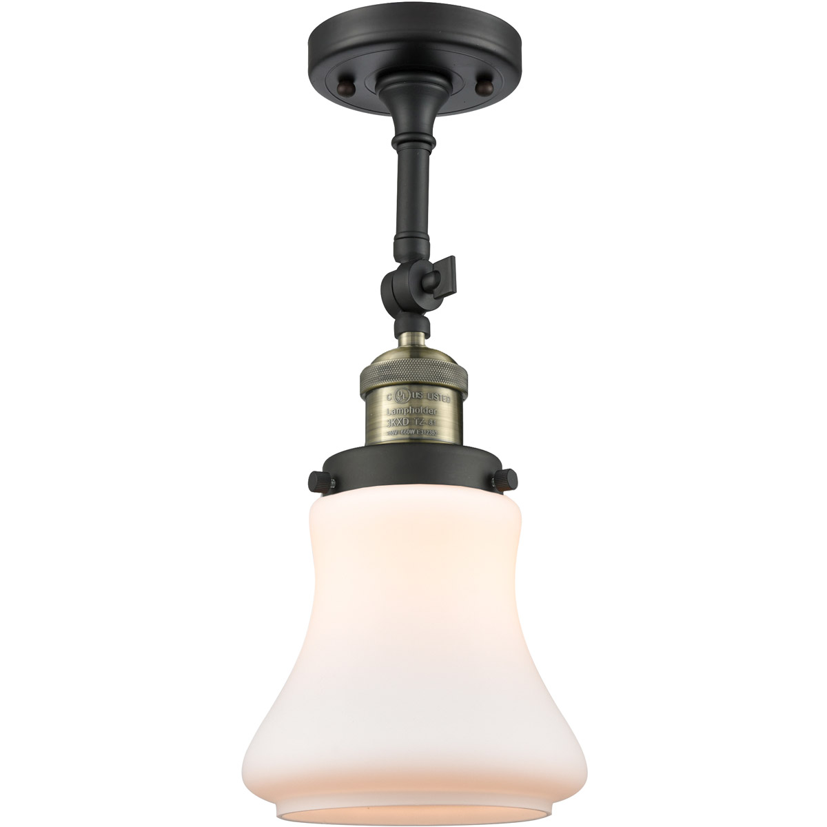 Franklin Restoration Bellmont LED 6 inch Black Antique Brass Semi-Flush Mount Ceiling Light in Matte White Glass, Franklin Restoration