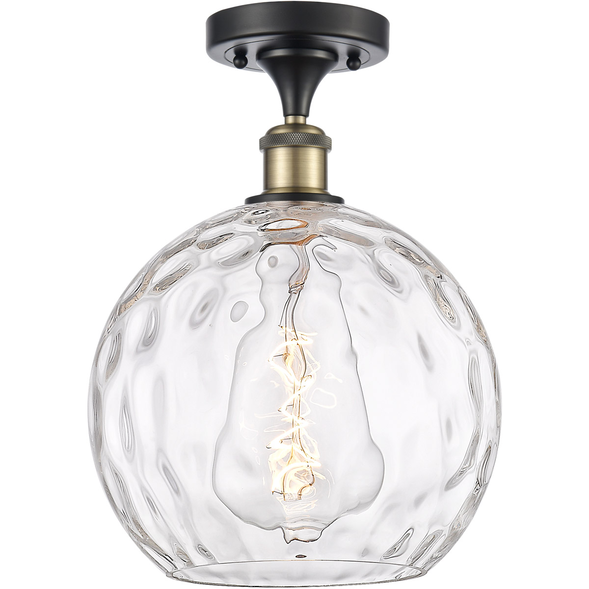 Ballston Athens Water Glass 1 Light 10 inch Black Antique Brass Semi-Flush Mount Ceiling Light
