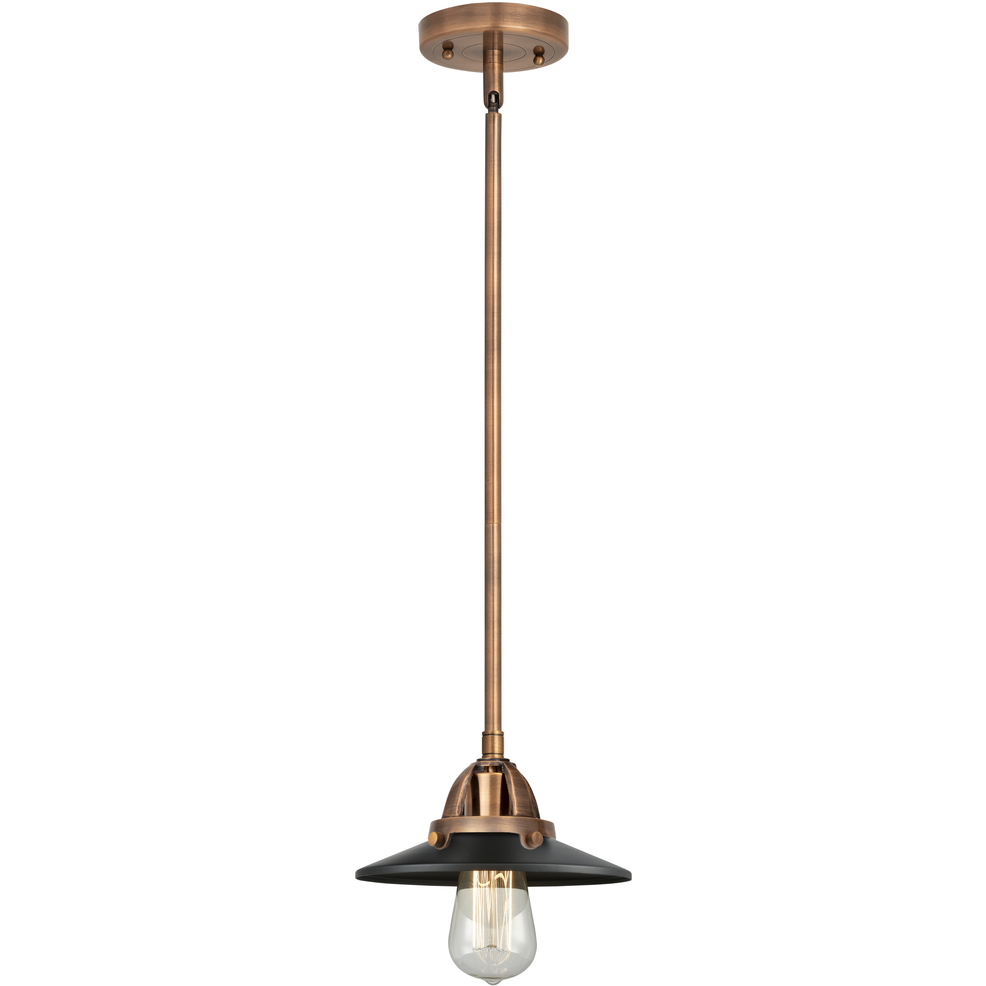 Nouveau 2 Railroad LED 8 inch Antique Copper Mini Pendant Ceiling Light in Matte Black