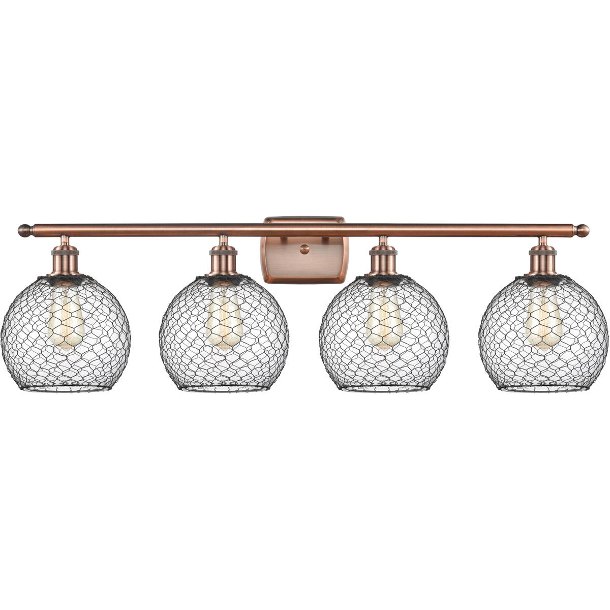 Ballston Farmhouse Chicken Wire 4 Light 36 inch Antique Copper Bath Vanity Light Wall Light, Ballston