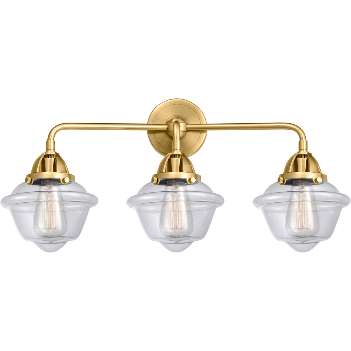 Nouveau 2 Small Oxford LED 25.5 inch Satin Gold Bath Vanity Light Wall Light in Clear Glass