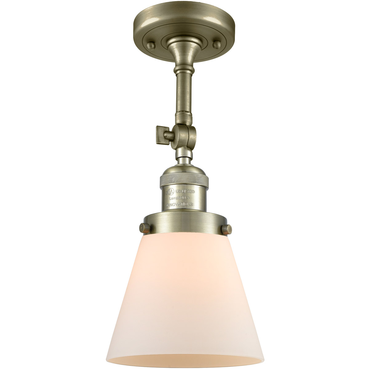 Franklin Restoration Small Cone 1 Light 6 inch Antique Brass Semi-Flush Mount Ceiling Light in Incandescent, Matte White Glass, Franklin Restoration