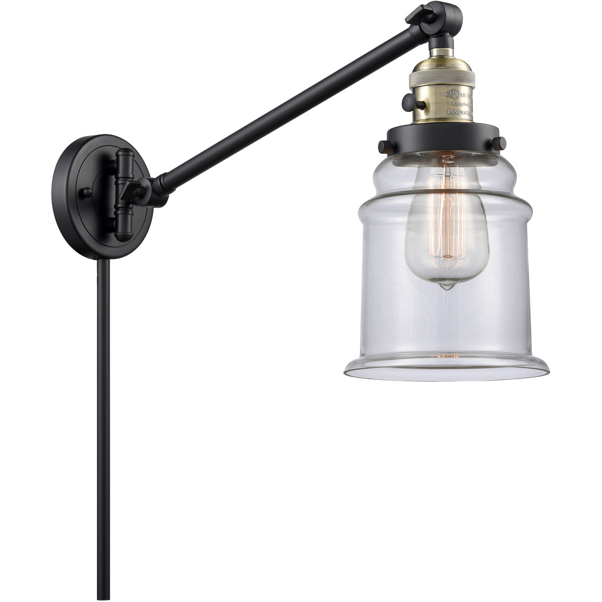 Canton 35 inch 60.00 watt Black Antique Brass Swing Arm Wall Light, Franklin Restoration