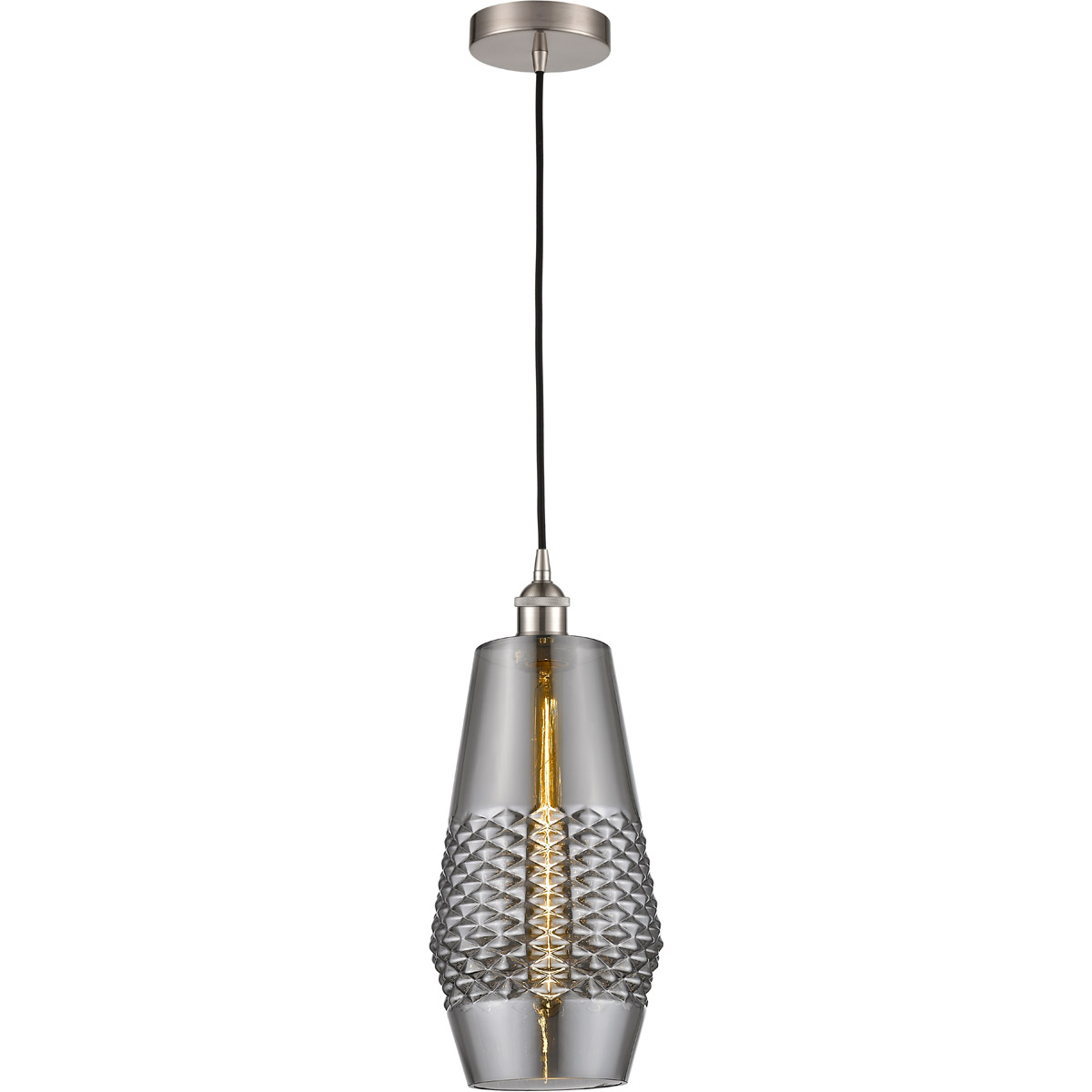 Edison Windham LED 7 inch Brushed Satin Nickel Mini Pendant Ceiling Light in Plated Smoke Glass