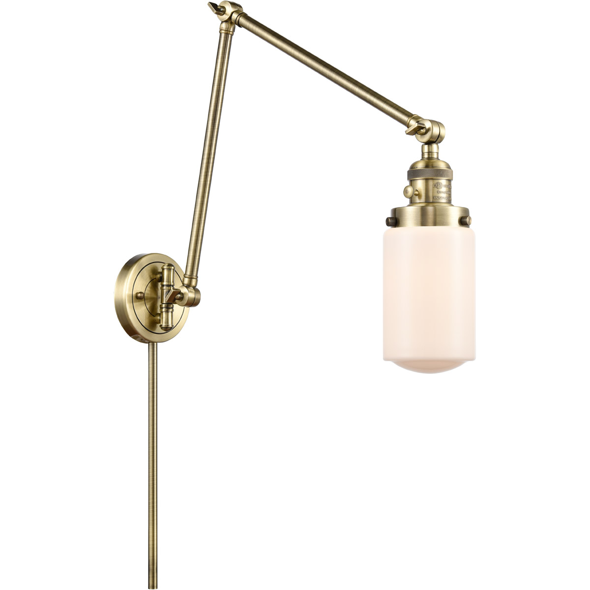 Dover 30 inch 3.50 watt Antique Brass Swing Arm Wall Light, Franklin Restoration