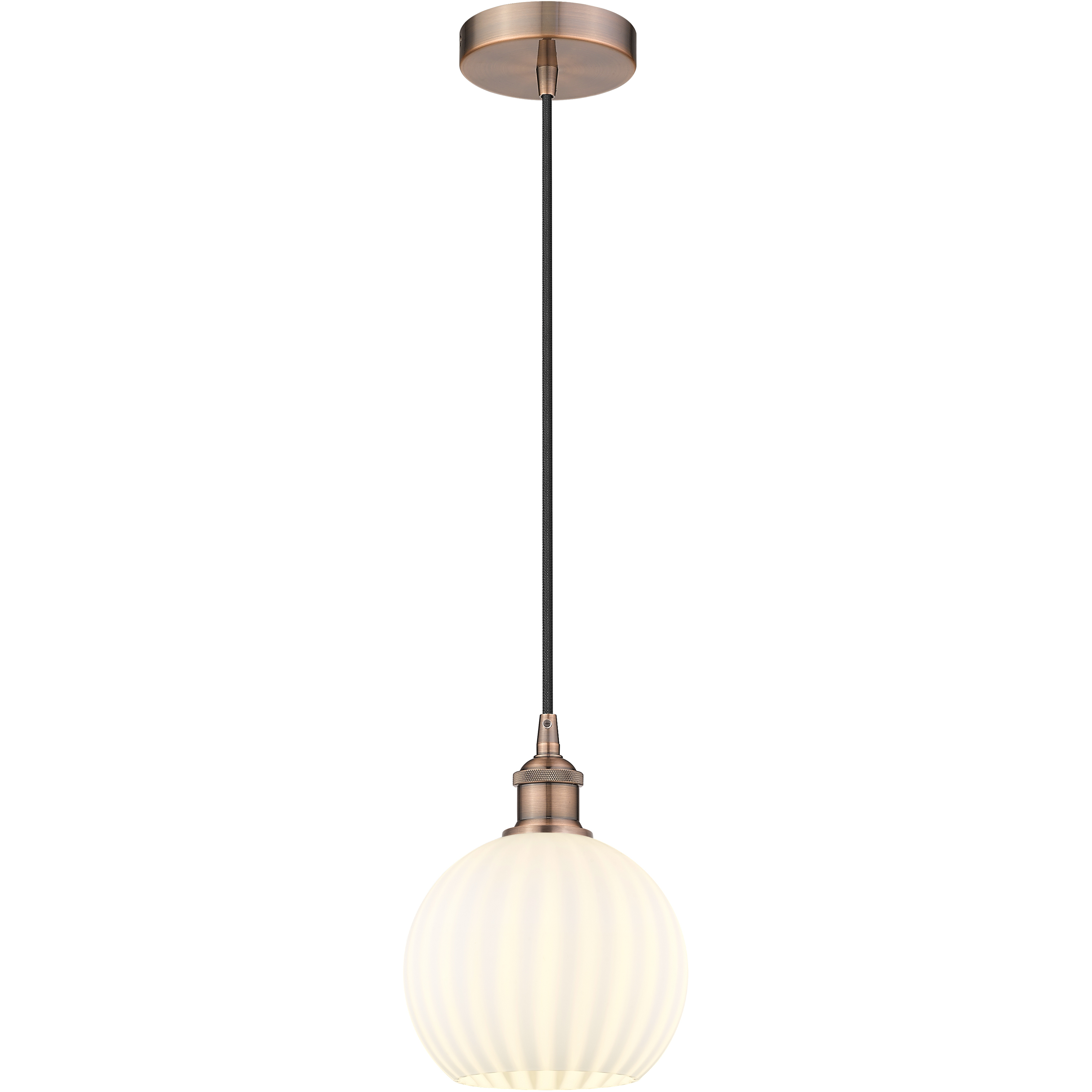 Edison White Venetian 1 Light 8 inch Antique Copper Cord Hung Mini Pendant Ceiling Light