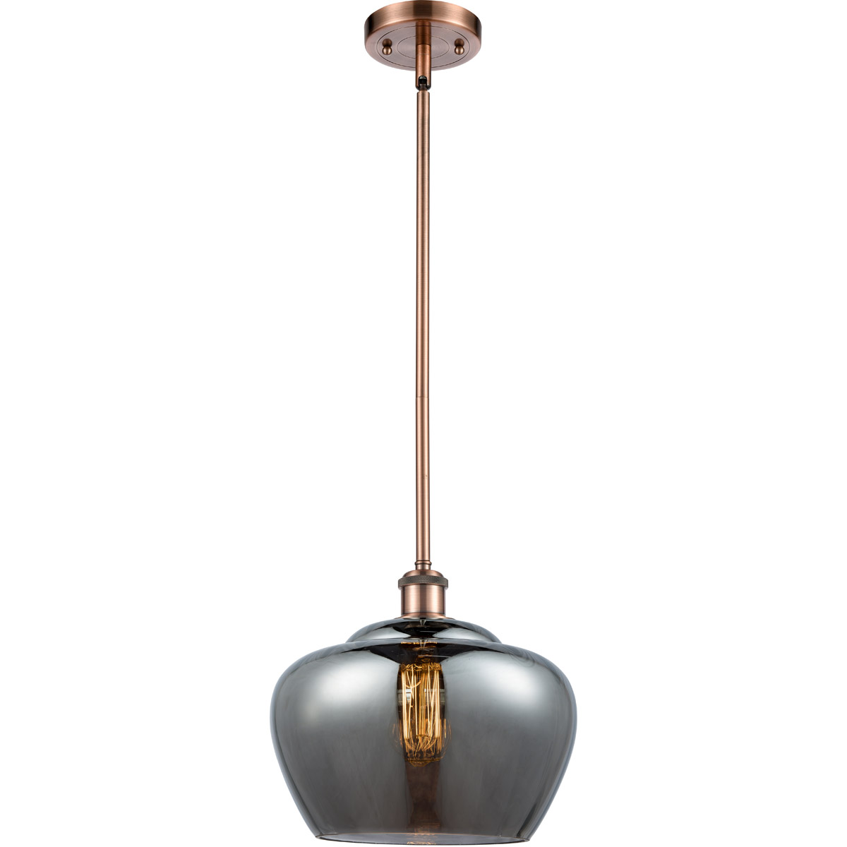 Ballston Large Fenton LED 11 inch Antique Copper Pendant Ceiling Light in Plated Smoke Glass, Ballston