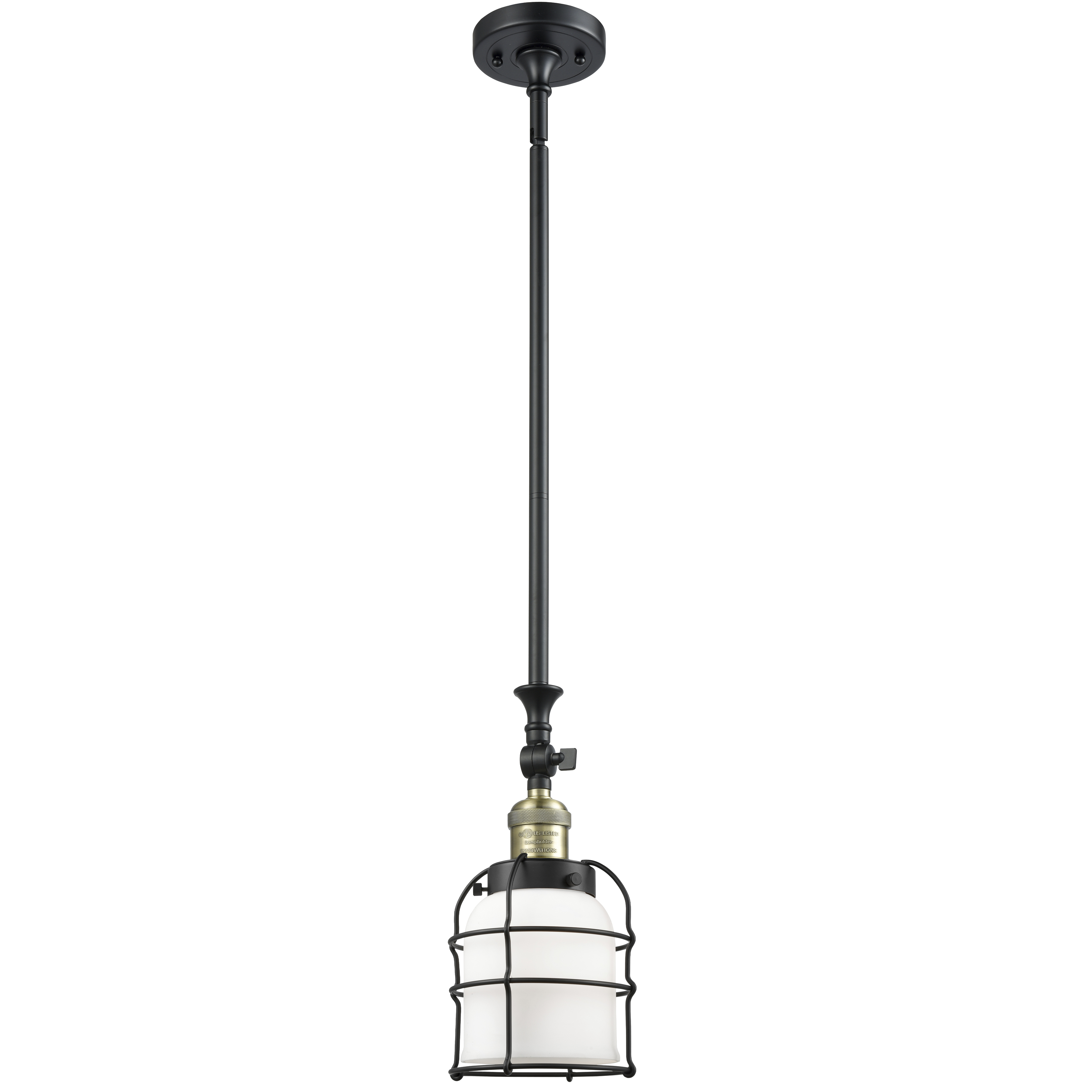Franklin Restoration Bell Cage 1 Light 6 inch Black Antique Brass Mini Pendant Ceiling Light in Incandescent, Matte White, Franklin Restoration