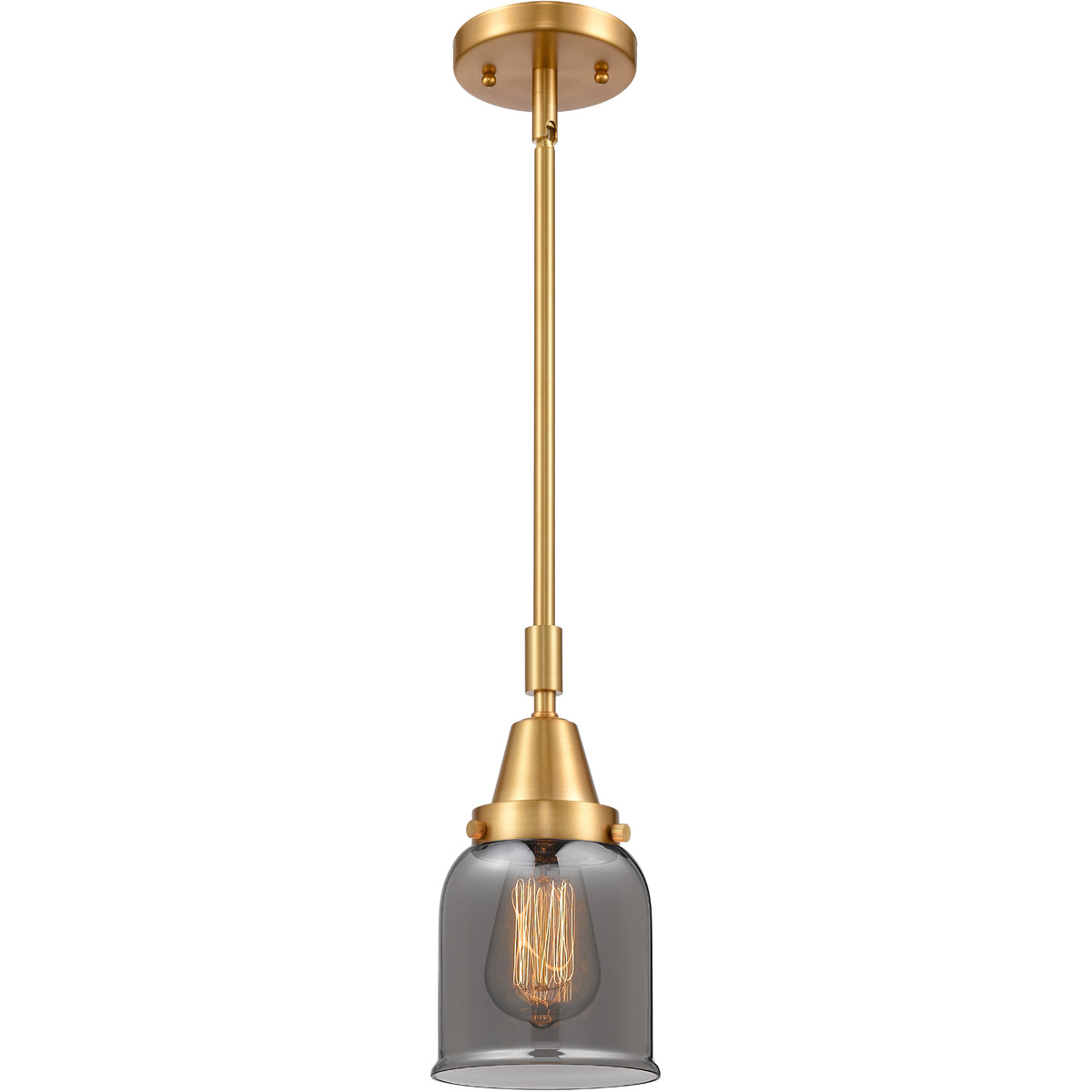 Franklin Restoration Small Bell LED 5 inch Satin Gold Mini Pendant Ceiling Light in Plated Smoke Glass