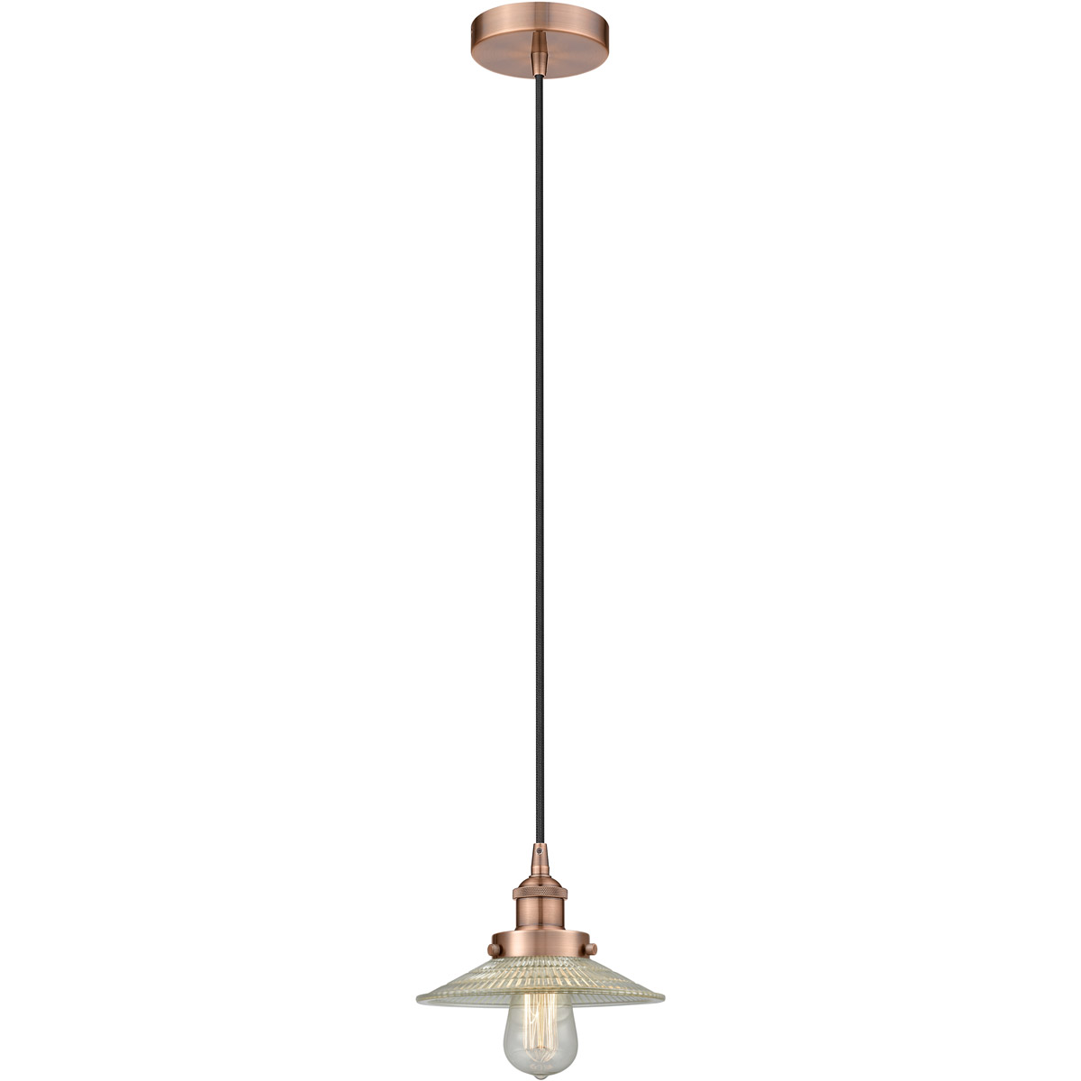 Edison Halophane 1 Light 9 inch Antique Copper Mini Pendant Ceiling Light