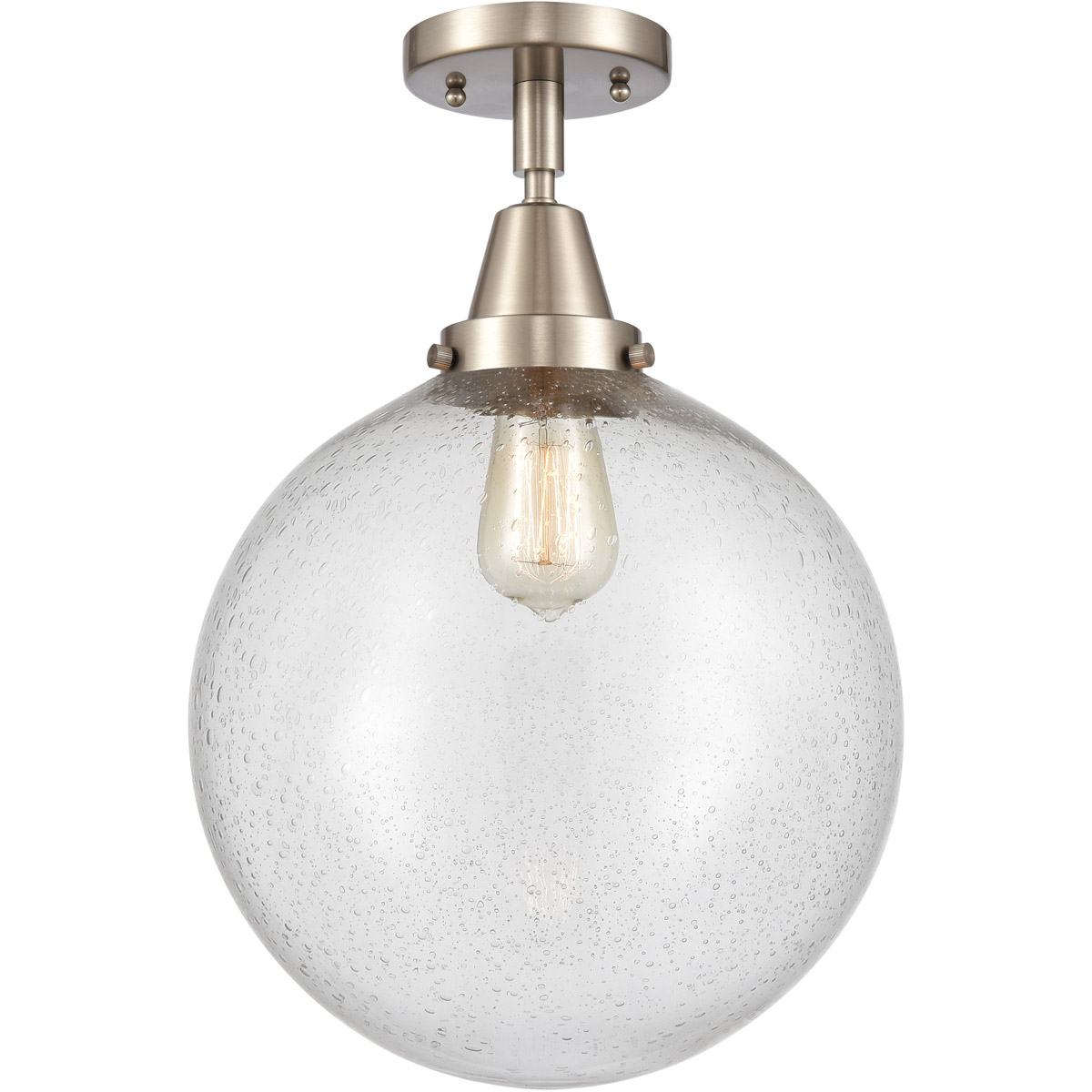Beacon LED 12 inch Brushed Satin Nickel Flush Mount Ceiling Light in Seedy Glass
